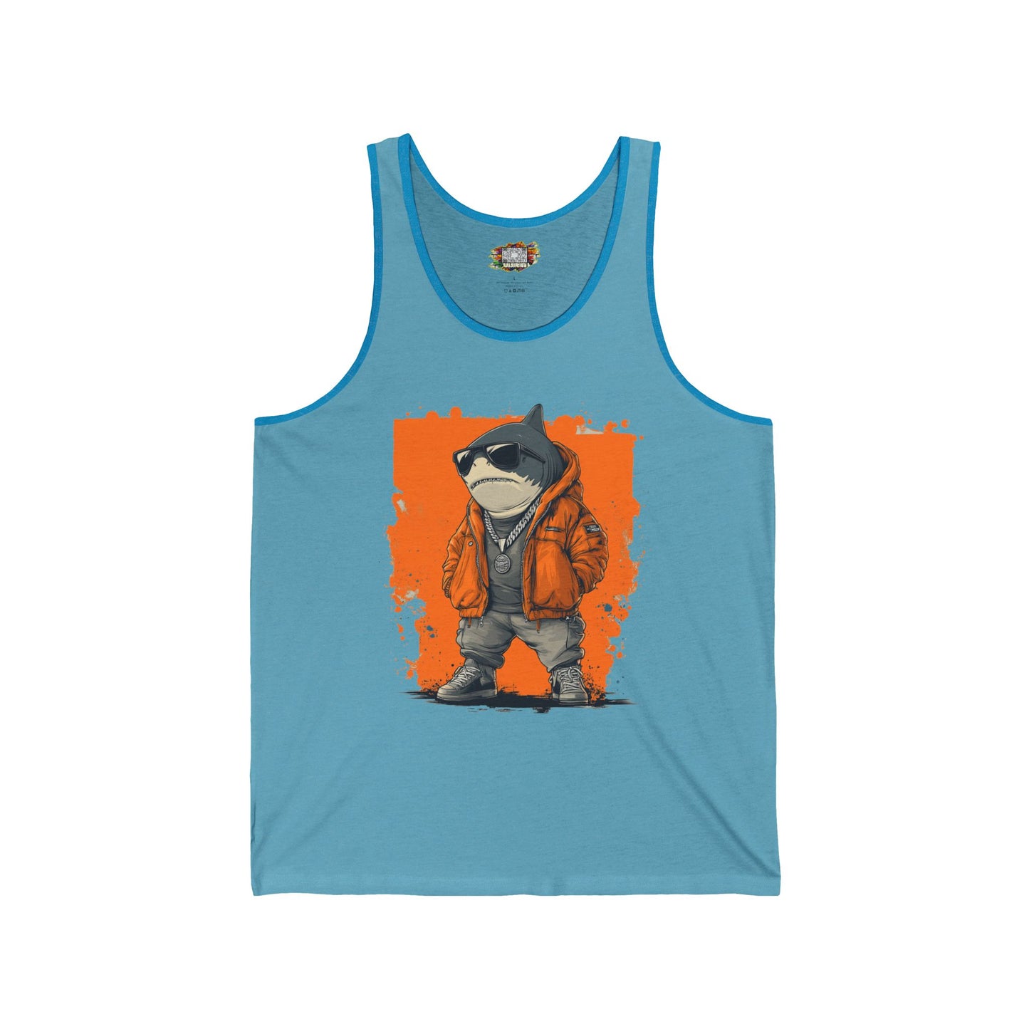 Cool Street Shark Unisex Jersey Tank, Trendy Summer Shirt, Graphic Tee, Casual Wear, Streetwear, Music Festival Outfit