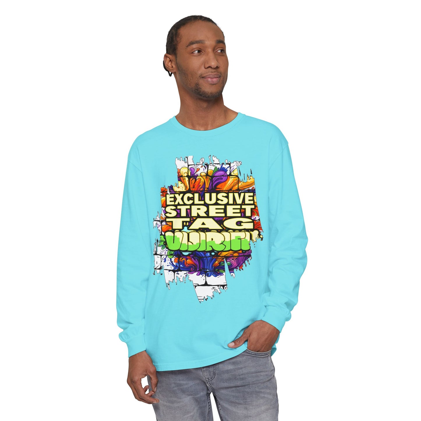 Exclusive Street Tag Long Sleeve Tee, Unisex Graphic Tee, Streetwear T-Shirt, Casual Wear, Trendy Gift, Urban Fashion
