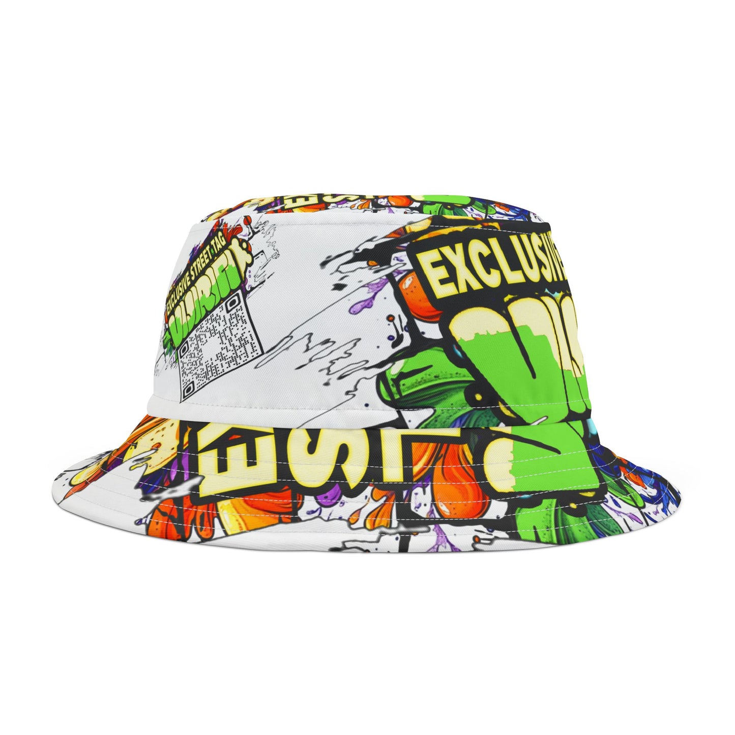 Vijiriti White Vibrant Graffiti Bucket Hat, Streetwear Hat, Cool Accessories, Festival Gear, Summer Fashion, Unique Graphic Hat