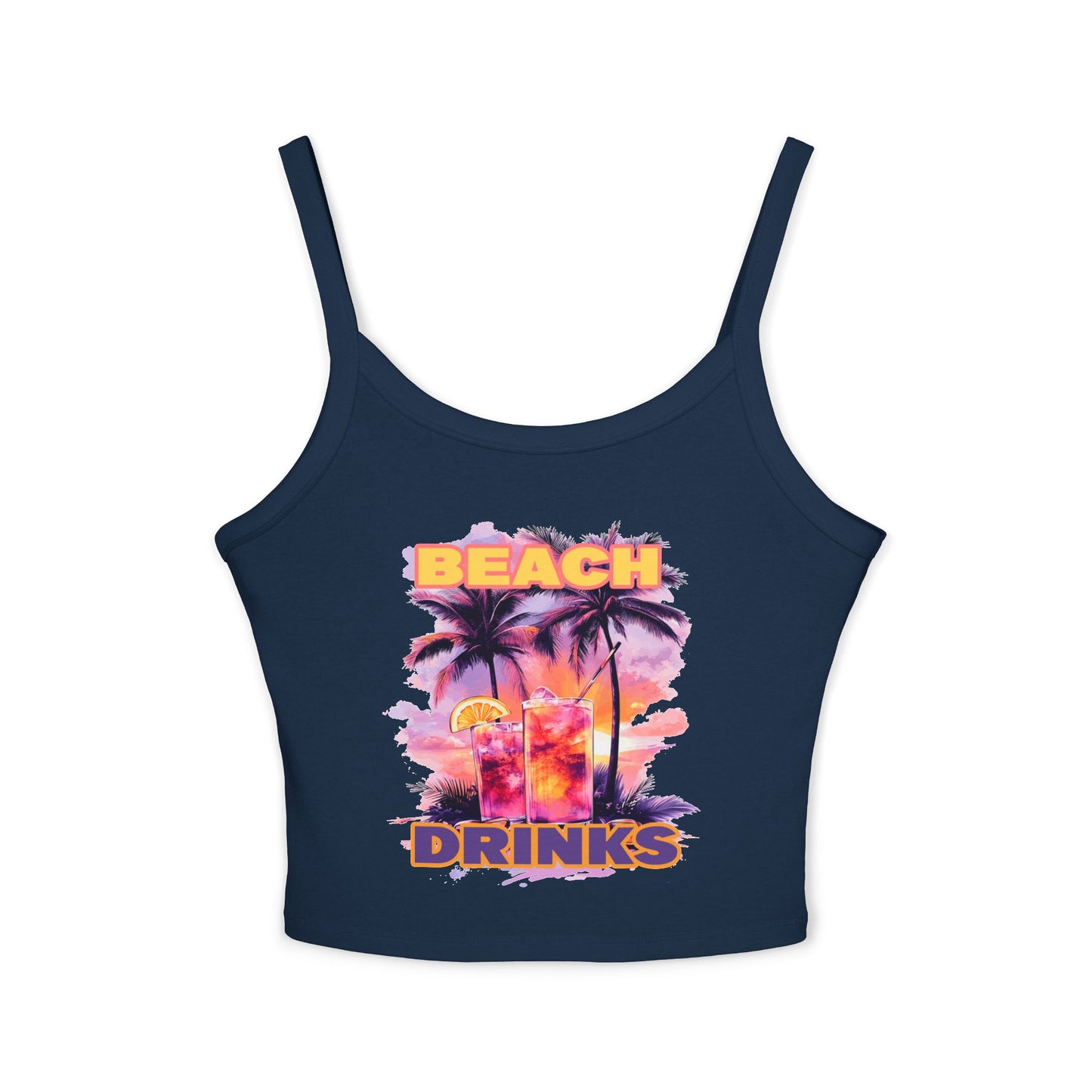 Beach Drinks Tropical Vibes Spaghetti Strap Tank Top, Summer Style, Beachwear, Vacation Essential, Pool Party Outfit, Casual Fashion