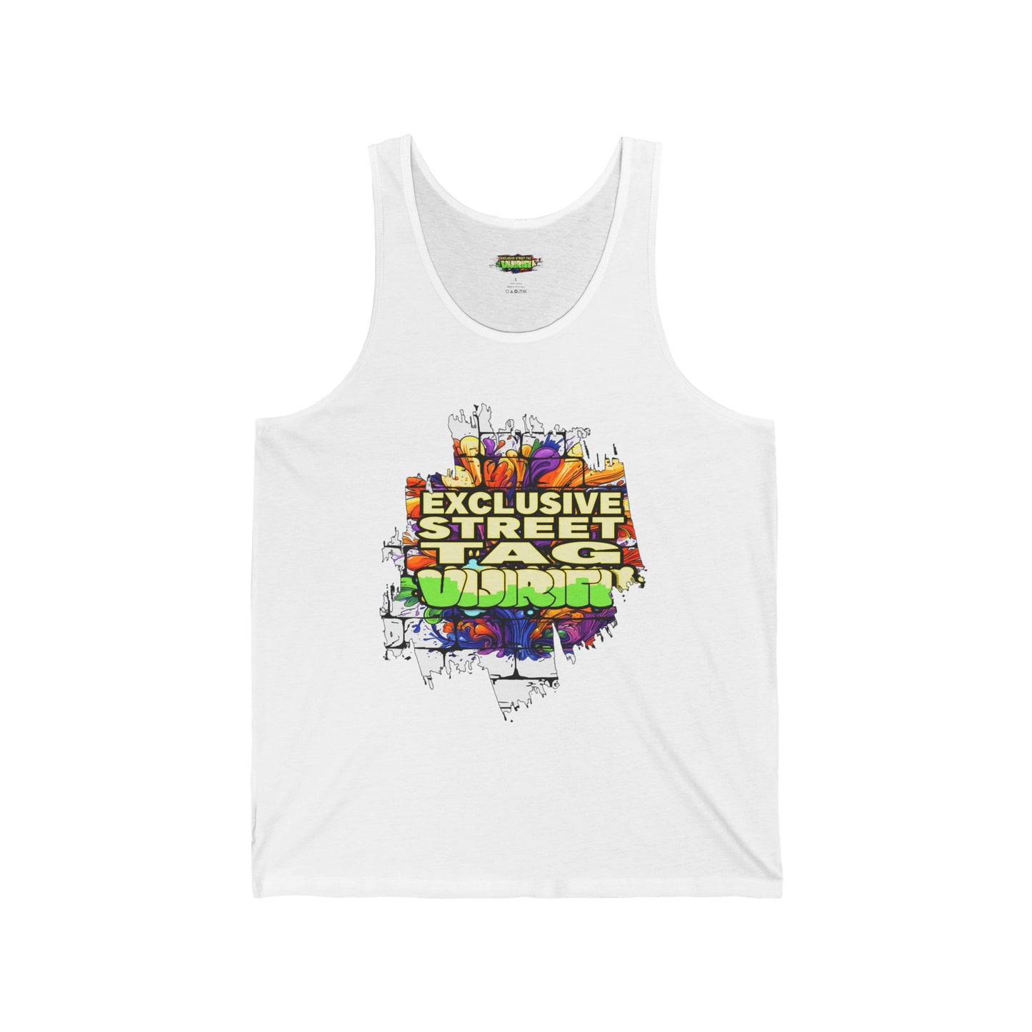VIJIRITI Street Art Graphic Unisex Jersey Tank | Urban Style Apparel, Summer Wardrobe Essential, Festival Wear, Gift for Street Art Lovers