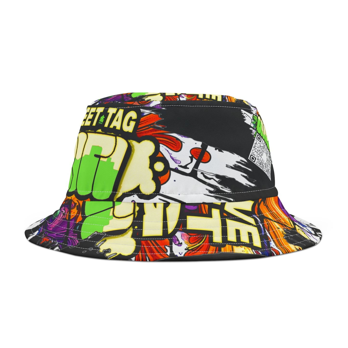 Vijiriti Black Vibrant Graffiti Bucket Hat, Streetwear Hat, Cool Accessories, Festival Gear, Summer Fashion, Unique Graphic Hat