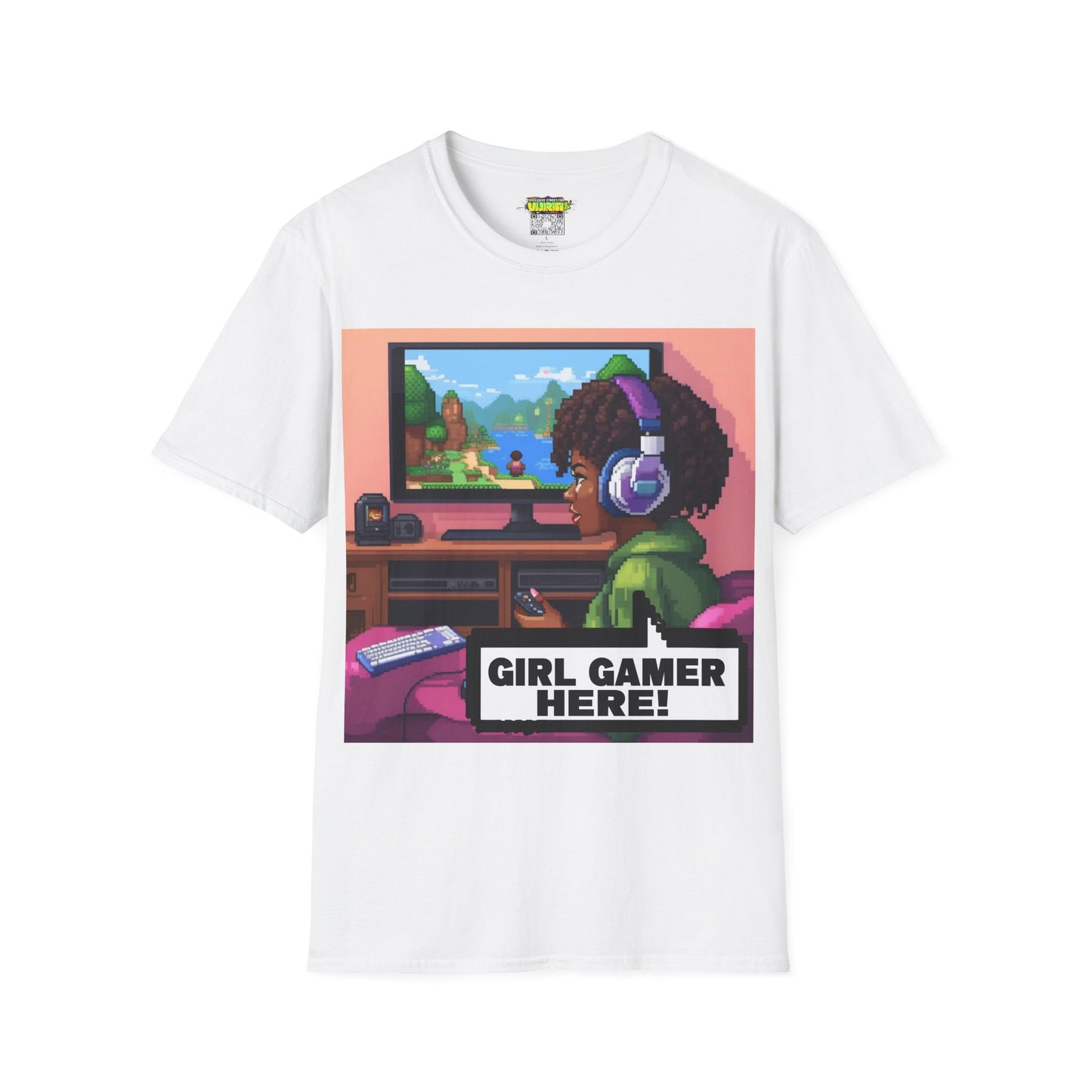 Pixel Art Girl Gamer Here T-Shirt | Vintage Video Game Shirt, Unisex Graphic Tee, Retro Gaming Apparel, Perfect for Gamers & Gift Ideas
