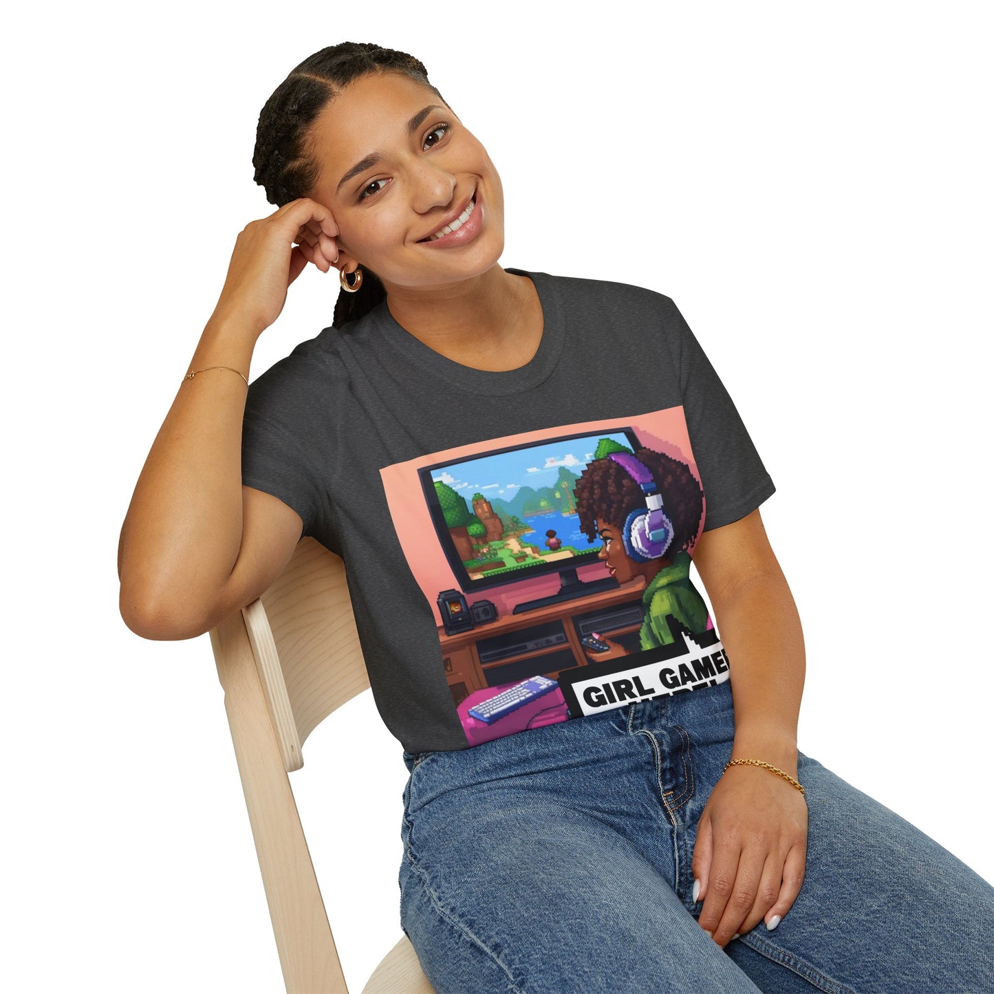 Pixel Art Girl Gamer Here T-Shirt | Vintage Video Game Shirt, Unisex Graphic Tee, Retro Gaming Apparel, Perfect for Gamers & Gift Ideas