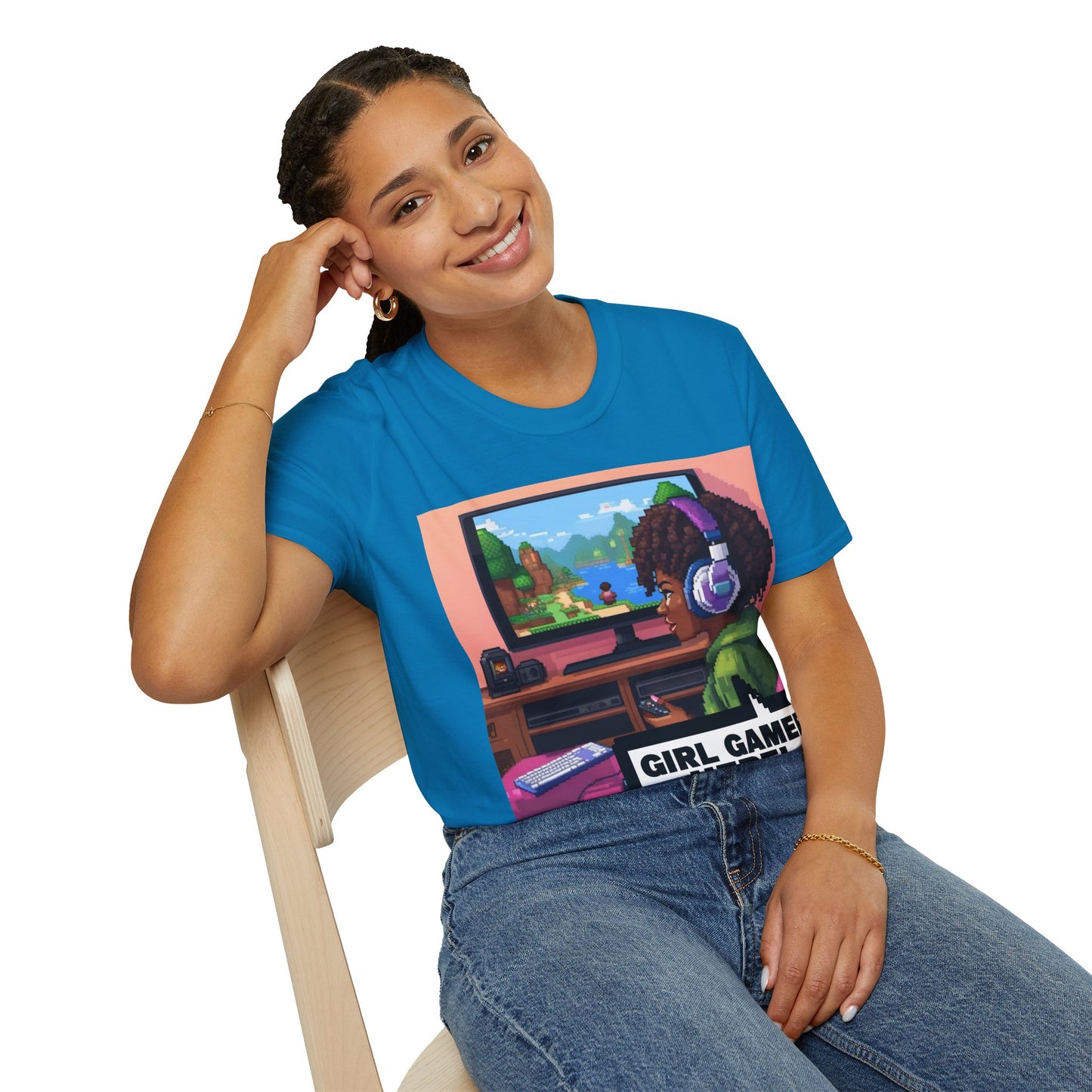Pixel Art Girl Gamer Here T-Shirt | Vintage Video Game Shirt, Unisex Graphic Tee, Retro Gaming Apparel, Perfect for Gamers & Gift Ideas