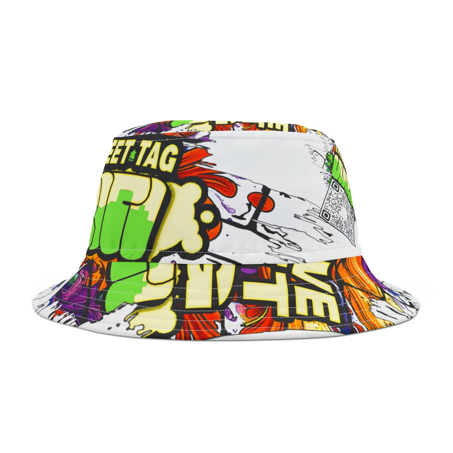 Vijiriti White Vibrant Graffiti Bucket Hat, Streetwear Hat, Cool Accessories, Festival Gear, Summer Fashion, Unique Graphic Hat