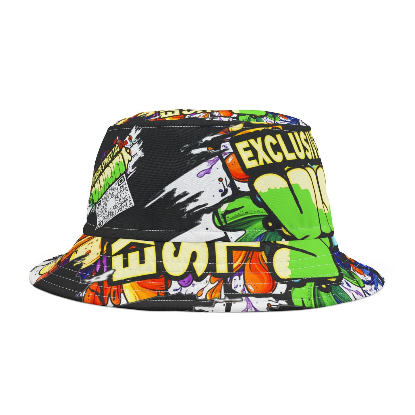Vijiriti Black Vibrant Graffiti Bucket Hat, Streetwear Hat, Cool Accessories, Festival Gear, Summer Fashion, Unique Graphic Hat