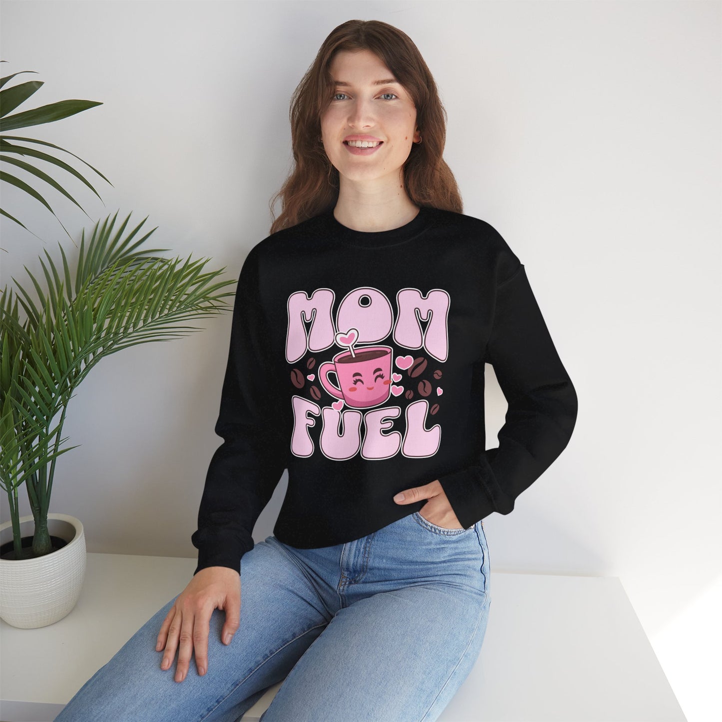 Mom Fuel Crewneck Sweatshirt - Cozy, Gift for Moms, Perfect for Mother's Day, Casual Wear, Coffee Lover's Clothing