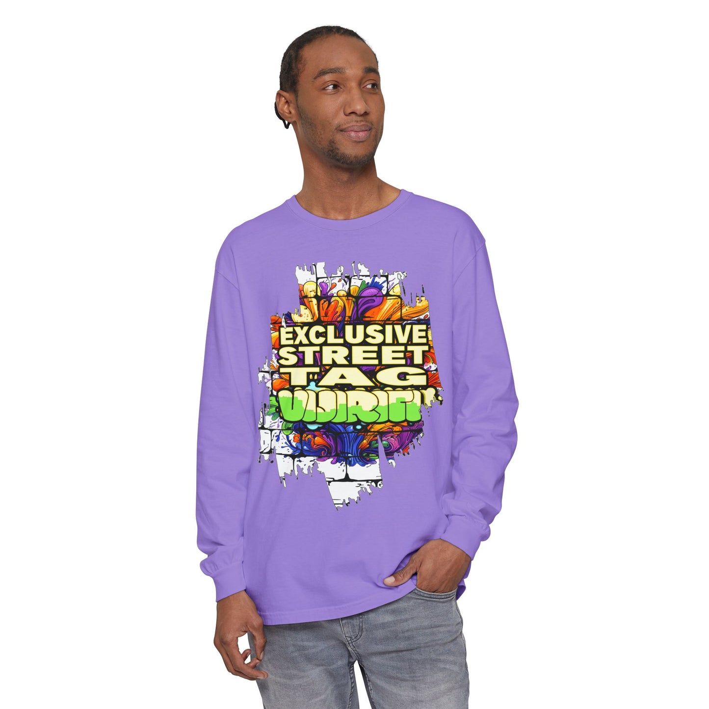 Exclusive Street Tag Long Sleeve Tee, Unisex Graphic Tee, Streetwear T-Shirt, Casual Wear, Trendy Gift, Urban Fashion