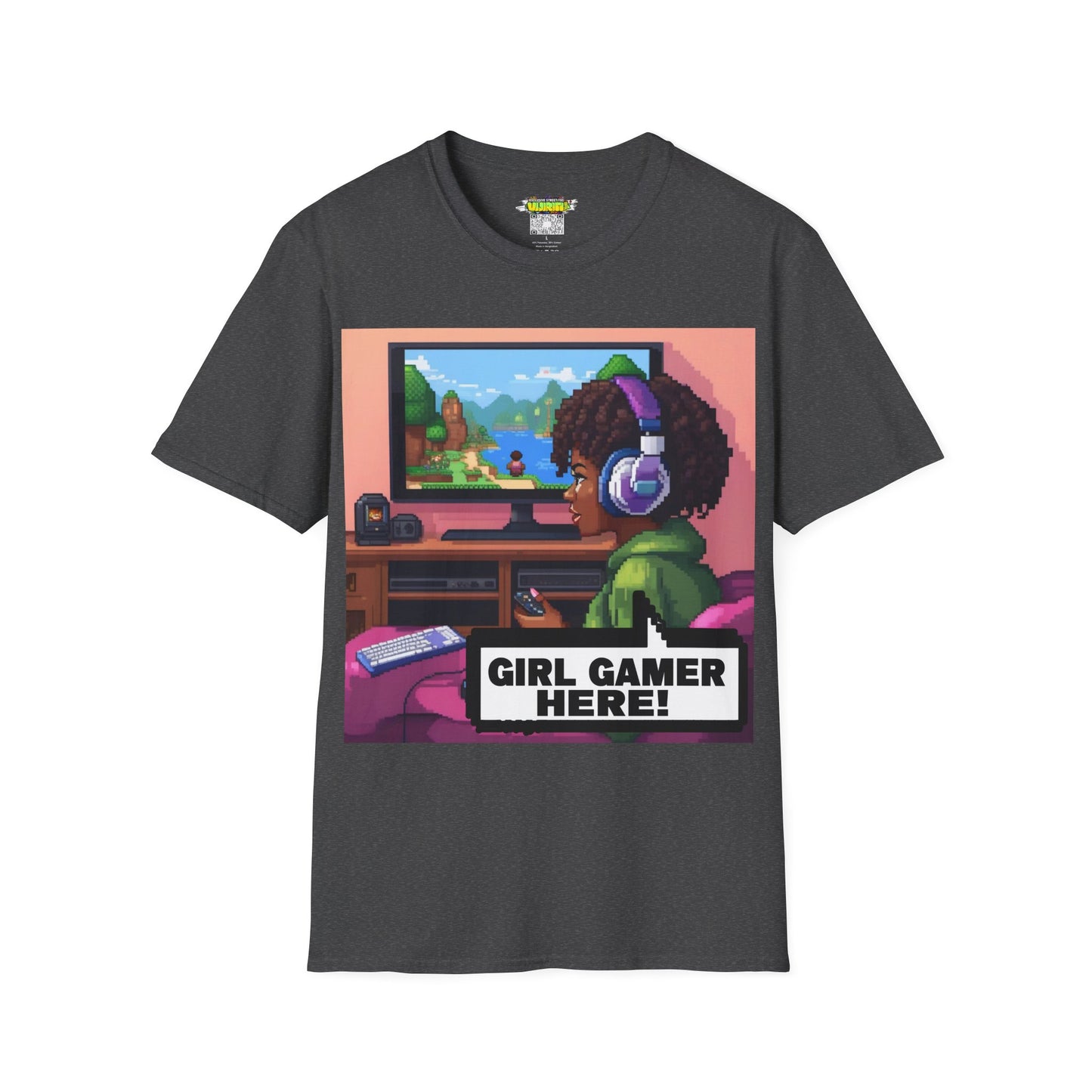 Pixel Art Girl Gamer Here T-Shirt | Vintage Video Game Shirt, Unisex Graphic Tee, Retro Gaming Apparel, Perfect for Gamers & Gift Ideas