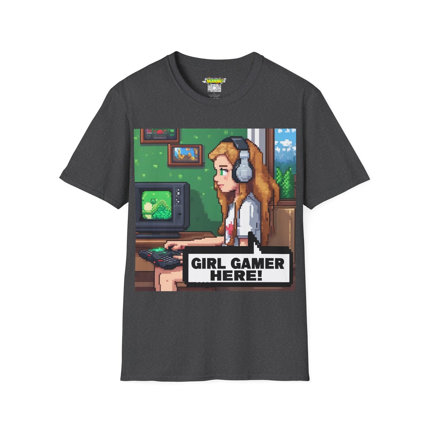 Pixel Art Girl Gamer Here T-Shirt | Vintage Video Game Shirt, Unisex Graphic Tee, Retro Gaming Apparel, Perfect for Gamers & Gift Ideas