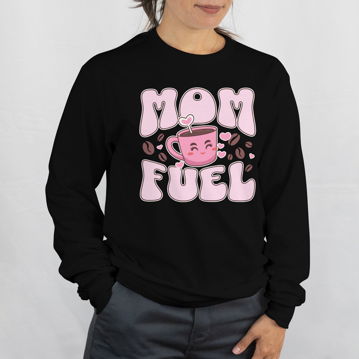 Mom Fuel Crewneck Sweatshirt - Cozy, Gift for Moms, Perfect for Mother's Day, Casual Wear, Coffee Lover's Clothing