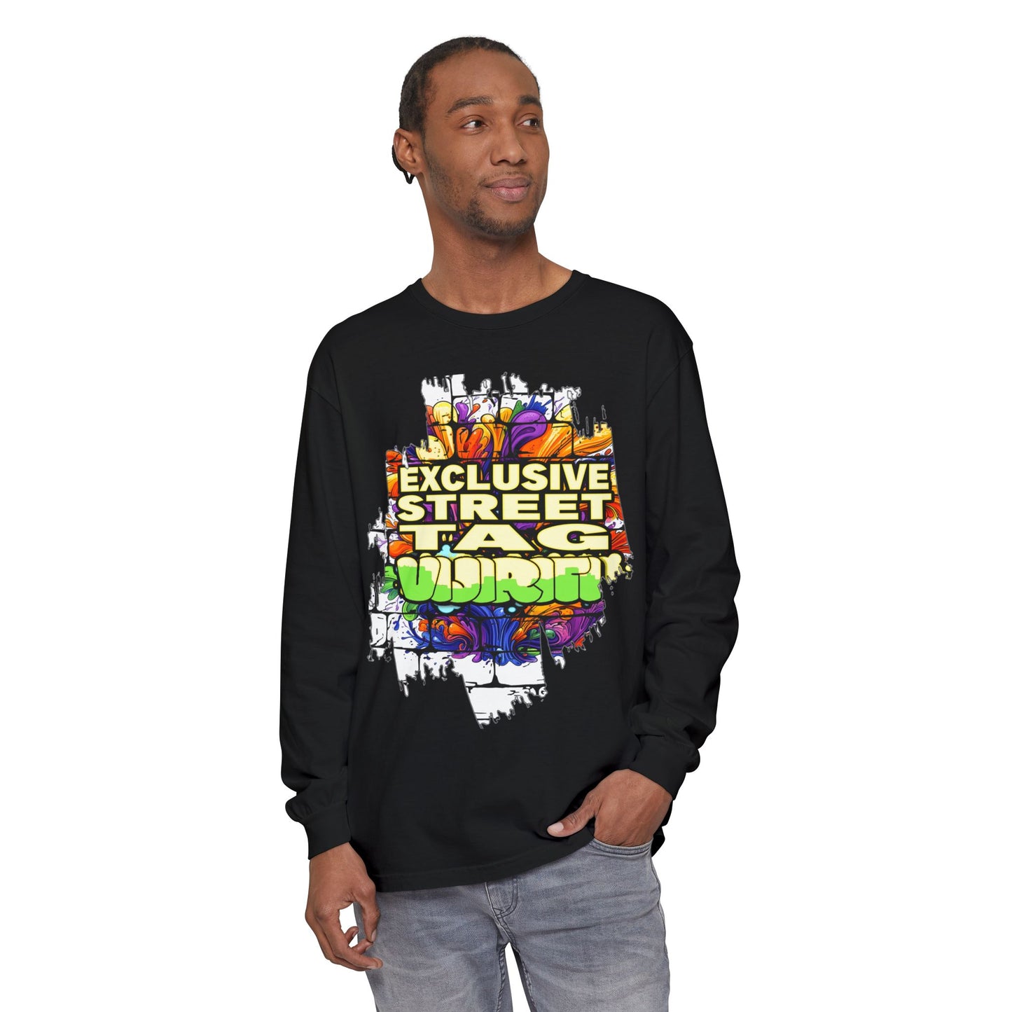 Exclusive Street Tag Long Sleeve Tee, Unisex Graphic Tee, Streetwear T-Shirt, Casual Wear, Trendy Gift, Urban Fashion