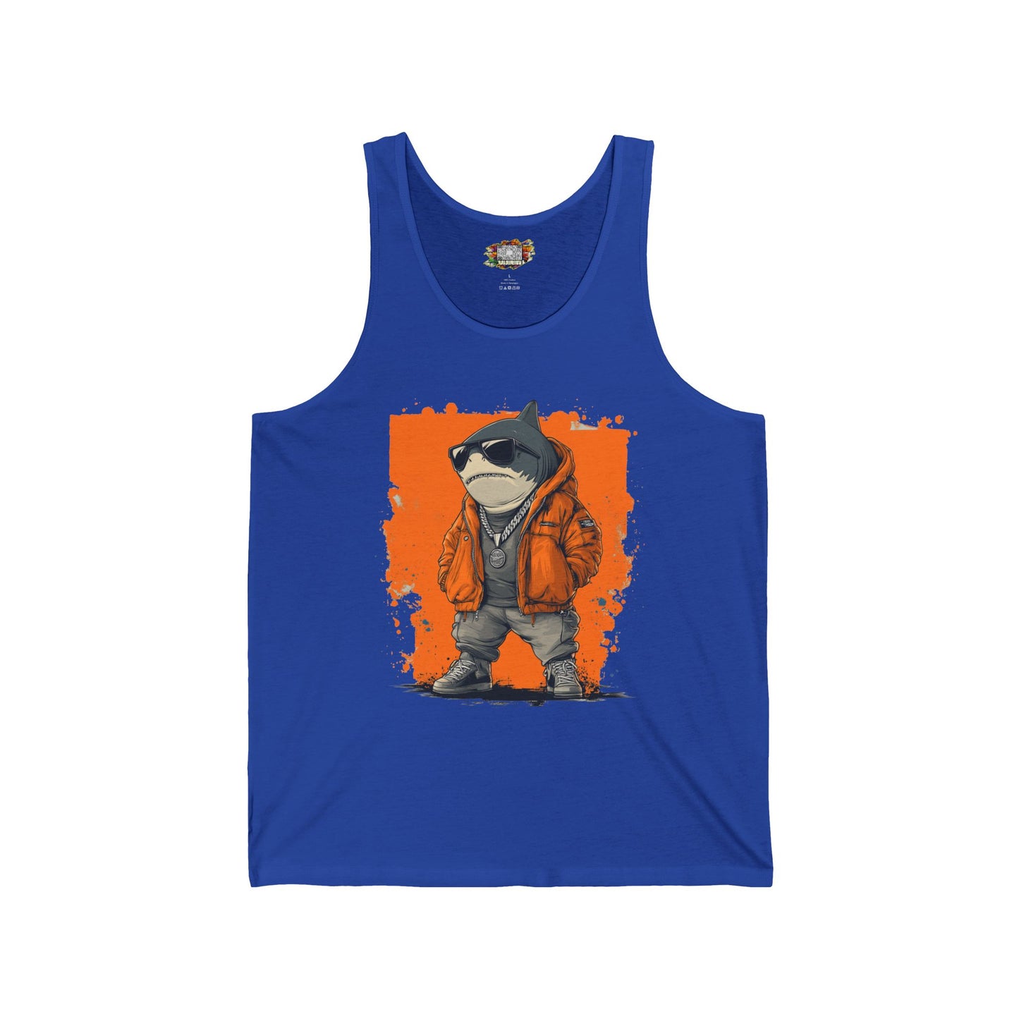 Cool Street Shark Unisex Jersey Tank, Trendy Summer Shirt, Graphic Tee, Casual Wear, Streetwear, Music Festival Outfit