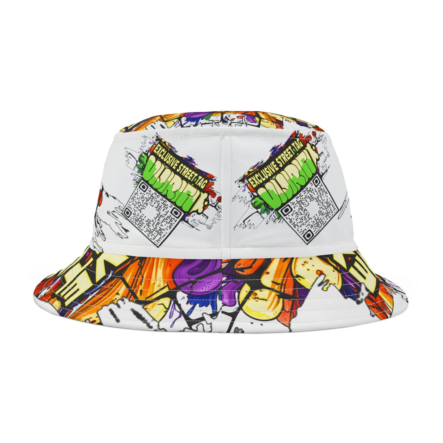 Vijiriti White Vibrant Graffiti Bucket Hat, Streetwear Hat, Cool Accessories, Festival Gear, Summer Fashion, Unique Graphic Hat