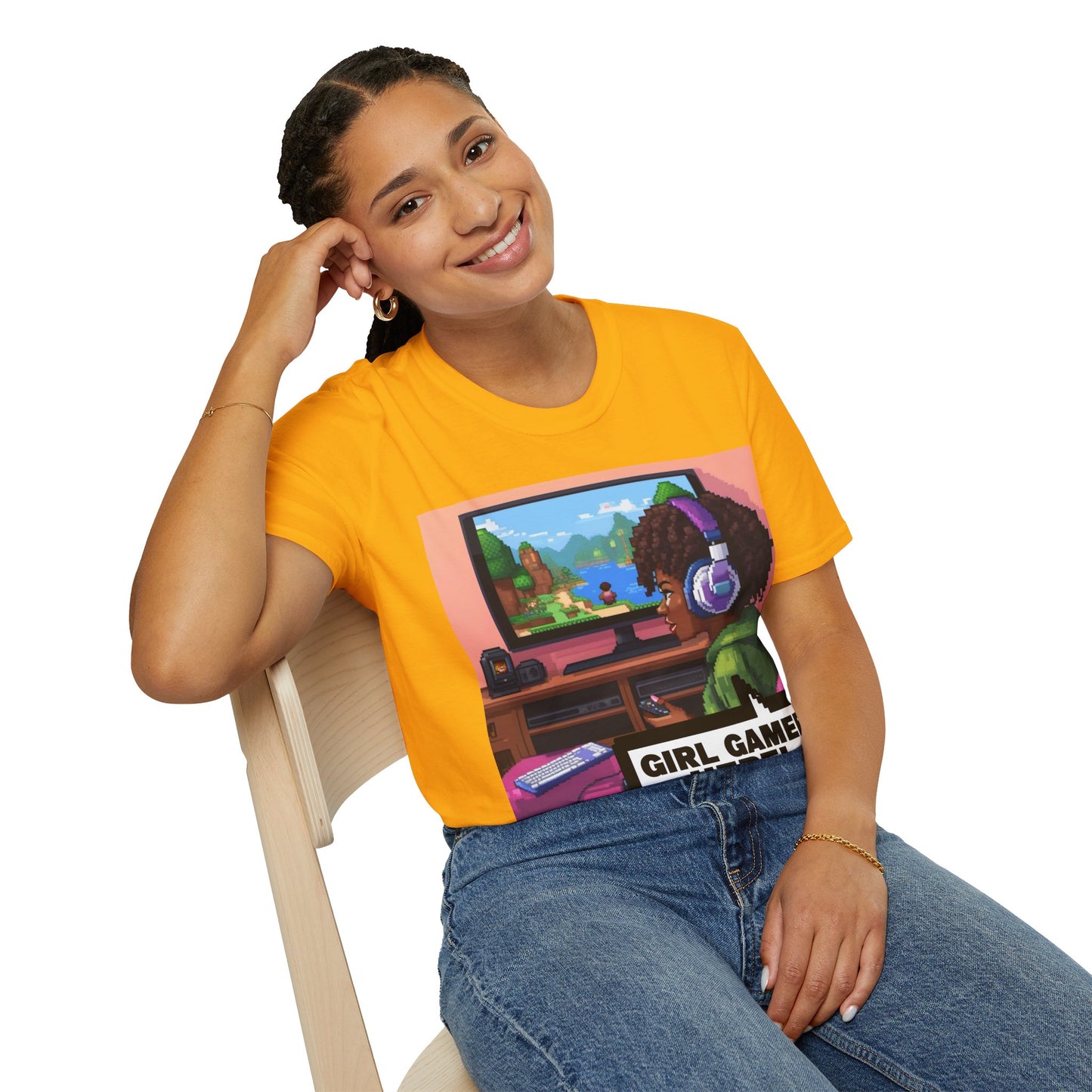 Pixel Art Girl Gamer Here T-Shirt | Vintage Video Game Shirt, Unisex Graphic Tee, Retro Gaming Apparel, Perfect for Gamers & Gift Ideas