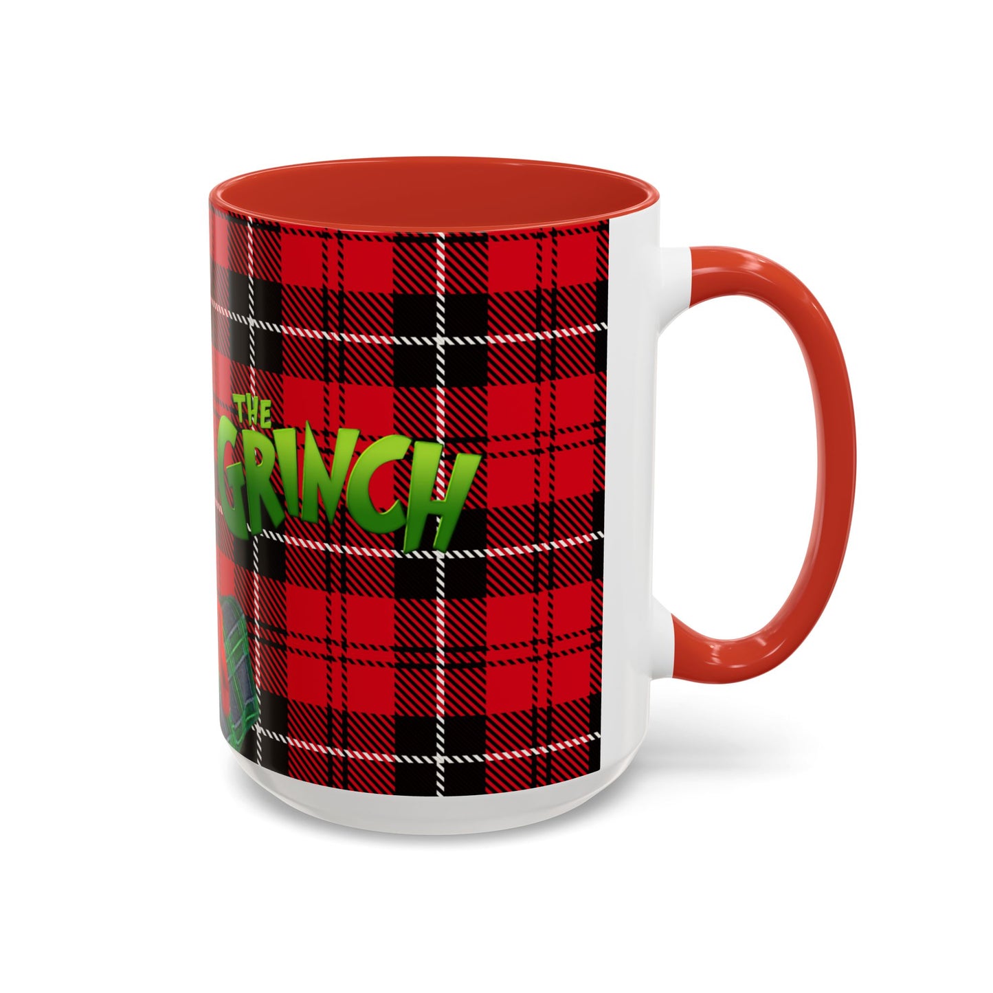 The Grinch Accent Coffee Mug - Festive Plaid Mug for Holiday Cheer, Christmas Gift, Hot Cocoa Cup, Grinch Lovers, Cozy Home Decor