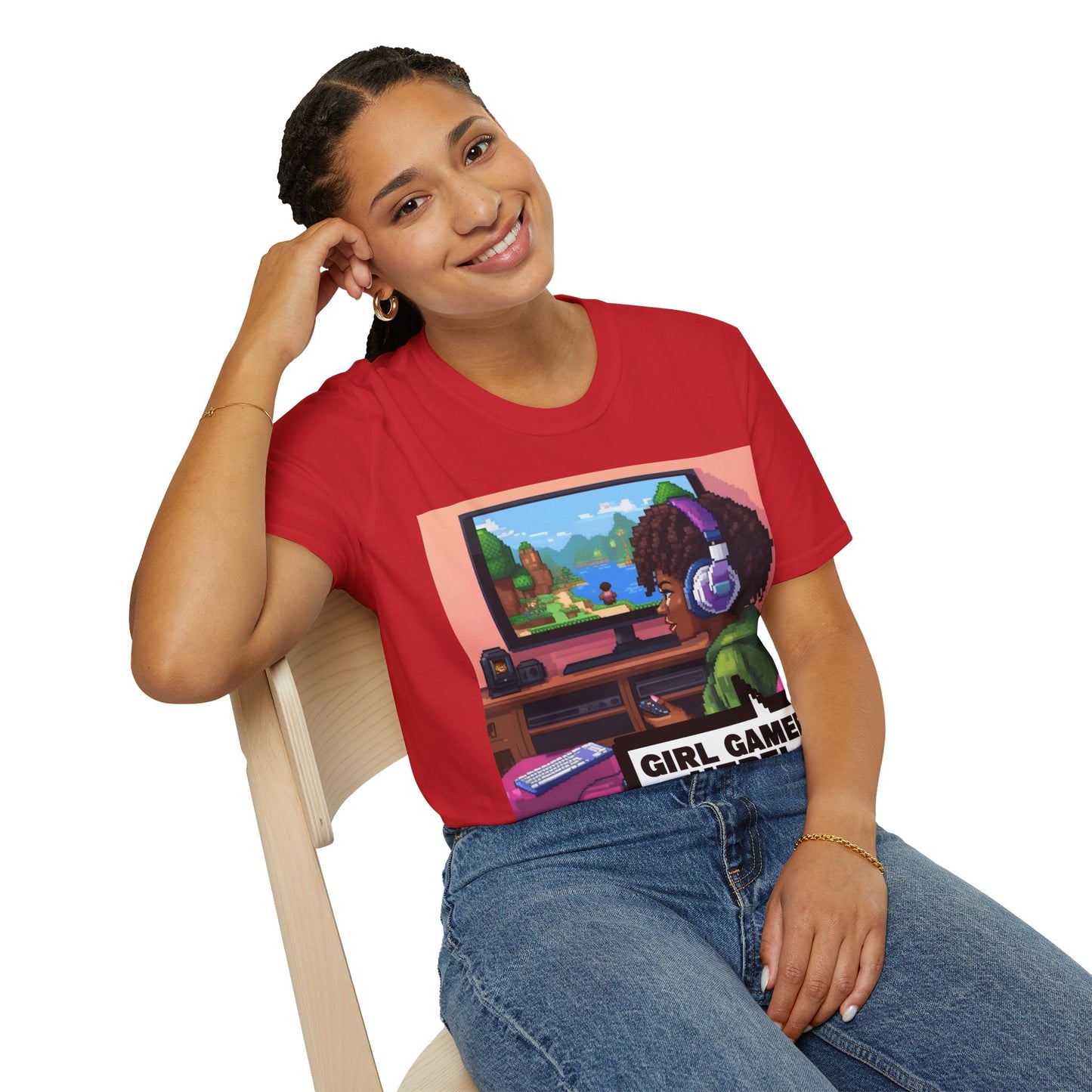 Pixel Art Girl Gamer Here T-Shirt | Vintage Video Game Shirt, Unisex Graphic Tee, Retro Gaming Apparel, Perfect for Gamers & Gift Ideas
