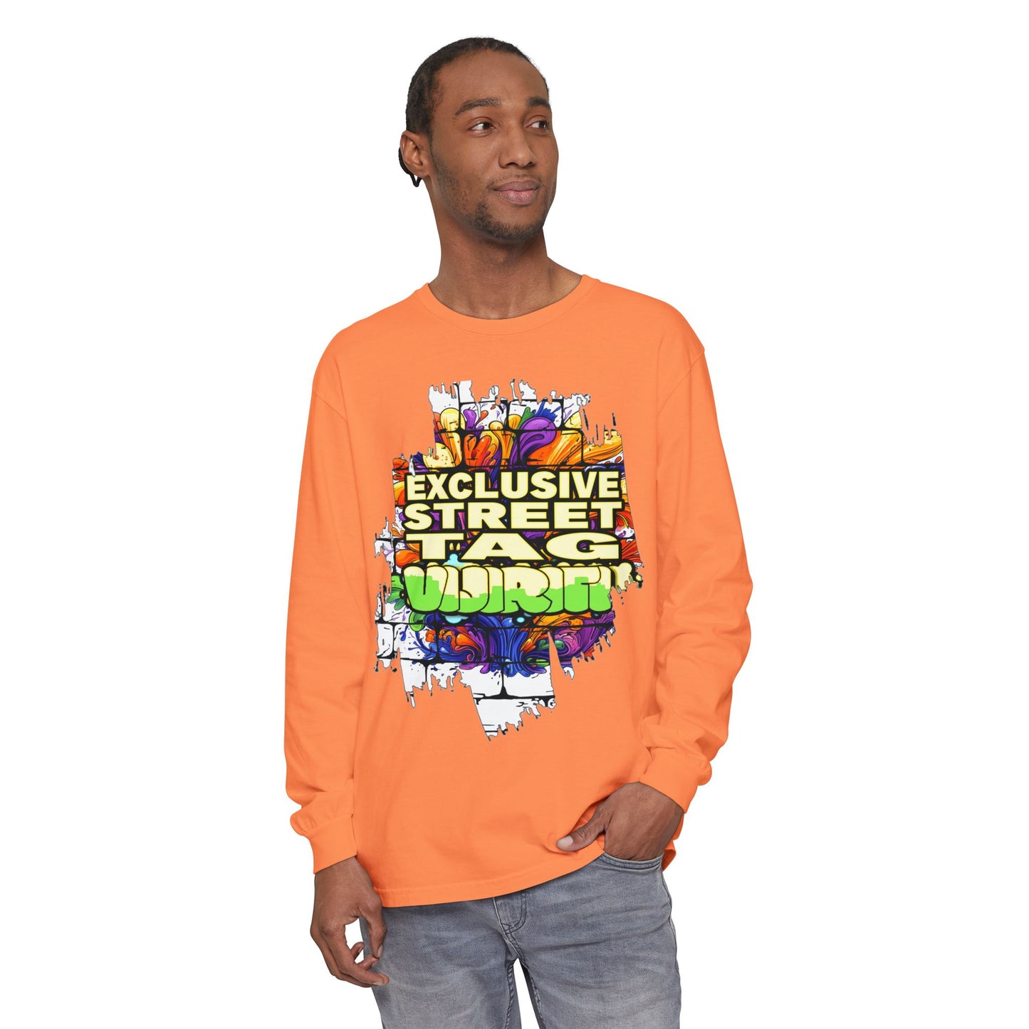 Exclusive Street Tag Long Sleeve Tee, Unisex Graphic Tee, Streetwear T-Shirt, Casual Wear, Trendy Gift, Urban Fashion
