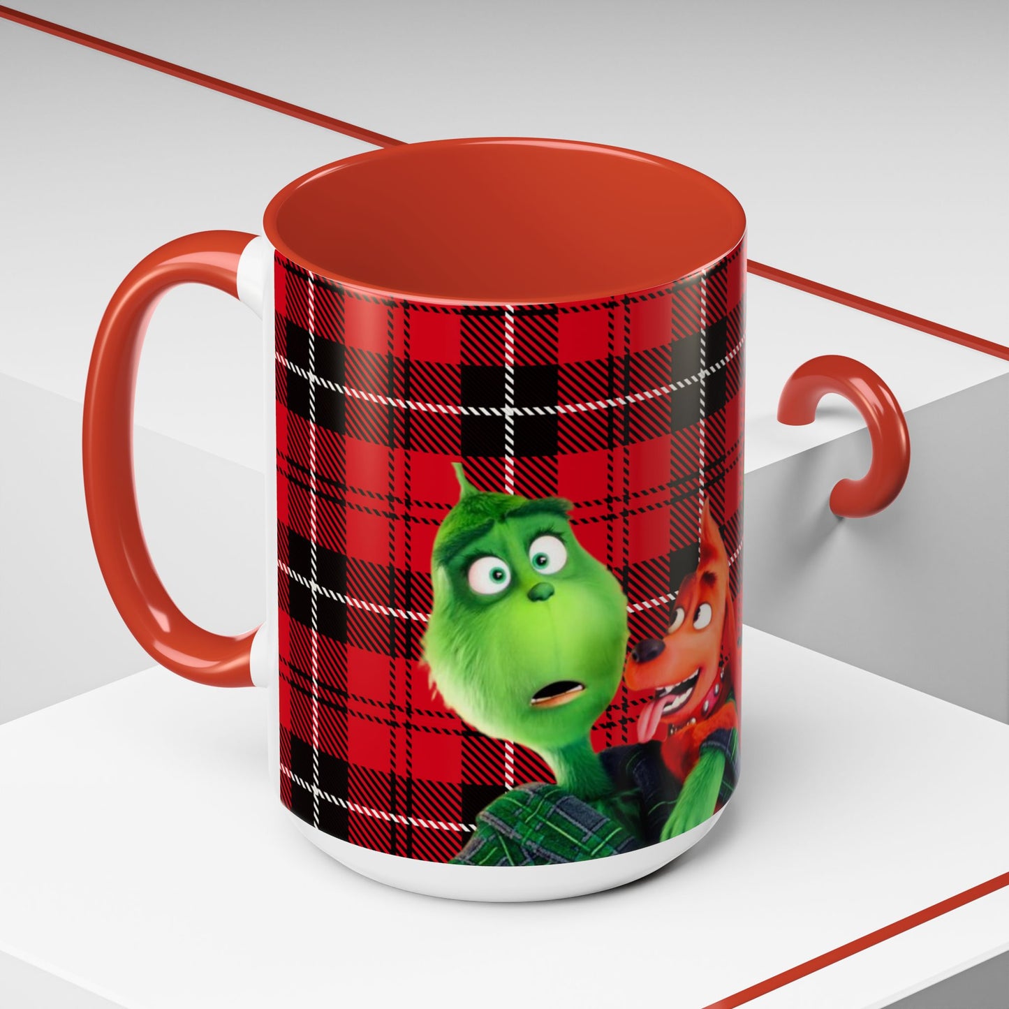 The Grinch Accent Coffee Mug - Festive Plaid Mug for Holiday Cheer, Christmas Gift, Hot Cocoa Cup, Grinch Lovers, Cozy Home Decor