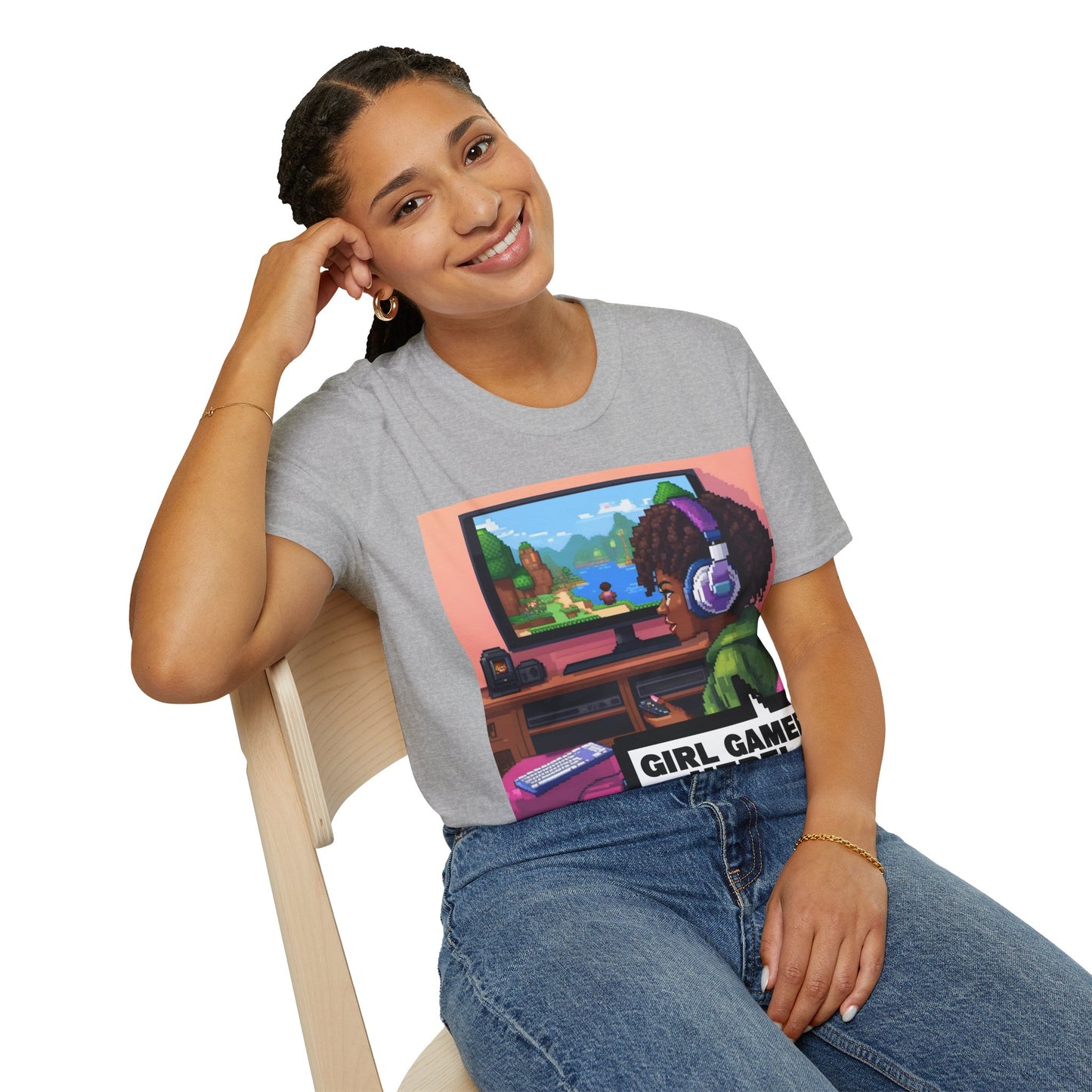 Pixel Art Girl Gamer Here T-Shirt | Vintage Video Game Shirt, Unisex Graphic Tee, Retro Gaming Apparel, Perfect for Gamers & Gift Ideas