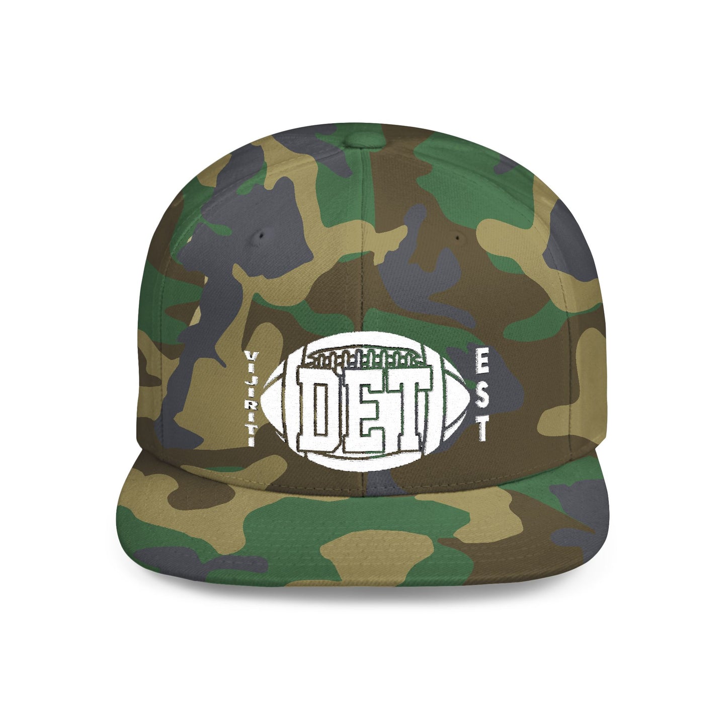 Flat Bill Snapback Hat with DET Football Design, Casual Style, Gift for Sports Fans, Unisex Accessories, Game Day Wear, Everyday Fashion