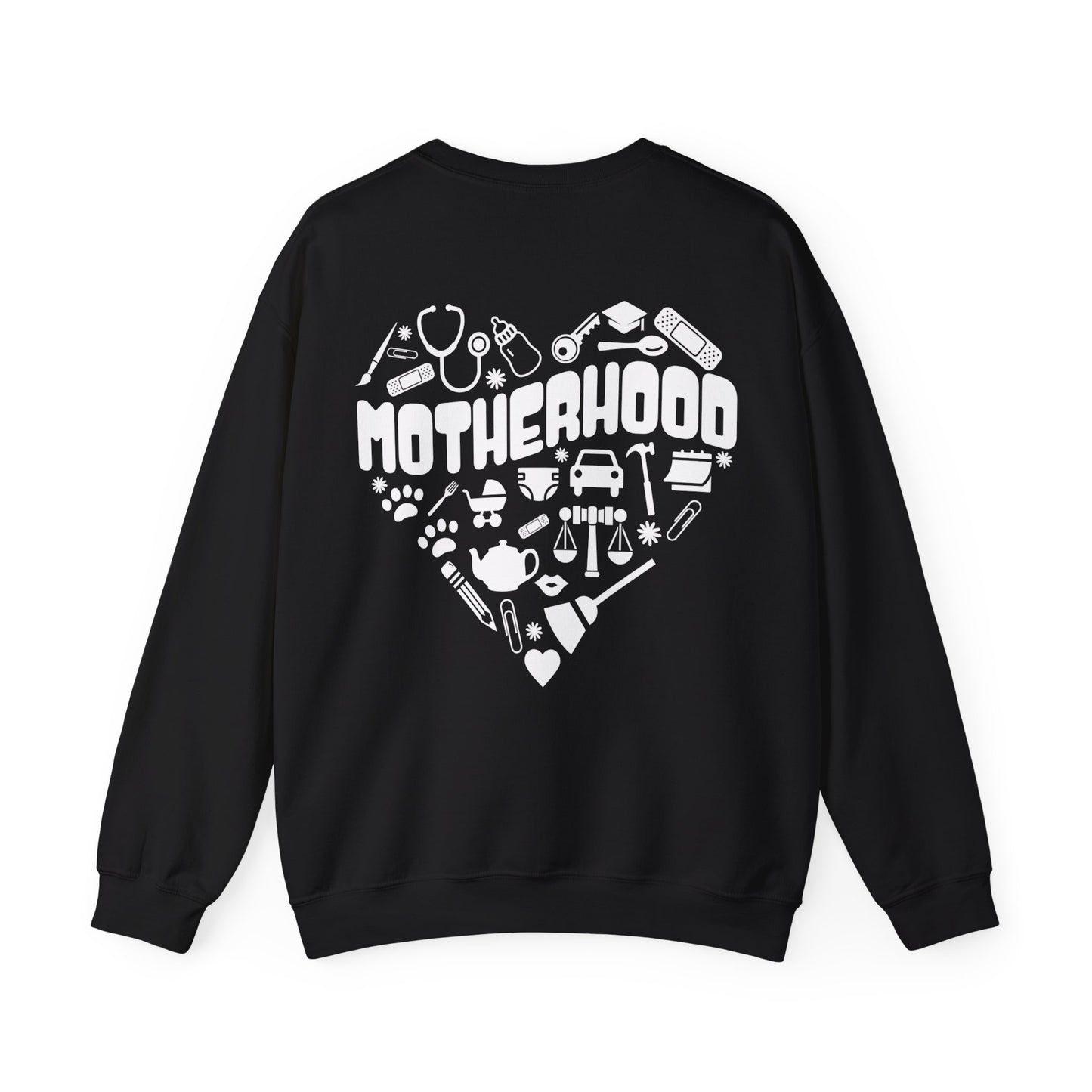 Motherhood Crewneck Sweatshirt, Unisex Sweatshirt, Gift for Moms, Cozy Crew Necks, Heart Design, Mother's Day Gift