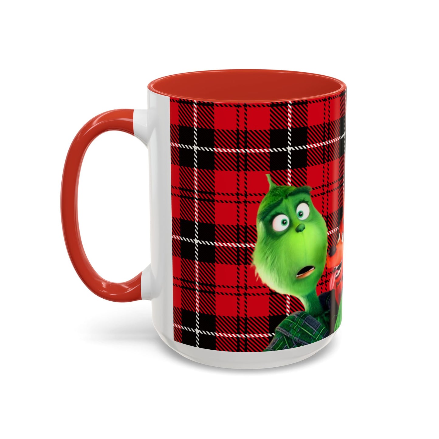 The Grinch Accent Coffee Mug - Festive Plaid Mug for Holiday Cheer, Christmas Gift, Hot Cocoa Cup, Grinch Lovers, Cozy Home Decor
