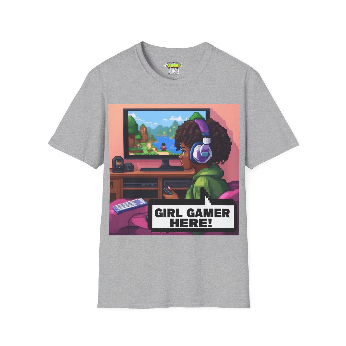 Pixel Art Girl Gamer Here T-Shirt | Vintage Video Game Shirt, Unisex Graphic Tee, Retro Gaming Apparel, Perfect for Gamers & Gift Ideas