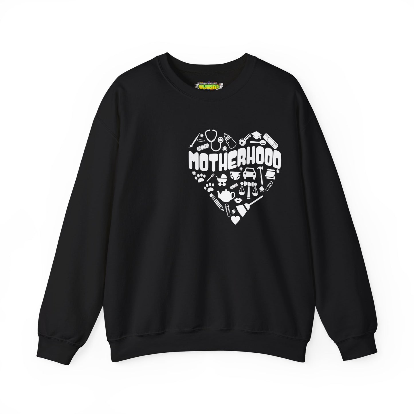 Motherhood Crewneck Sweatshirt, Unisex Sweatshirt, Gift for Moms, Cozy Crew Necks, Heart Design, Mother's Day Gift