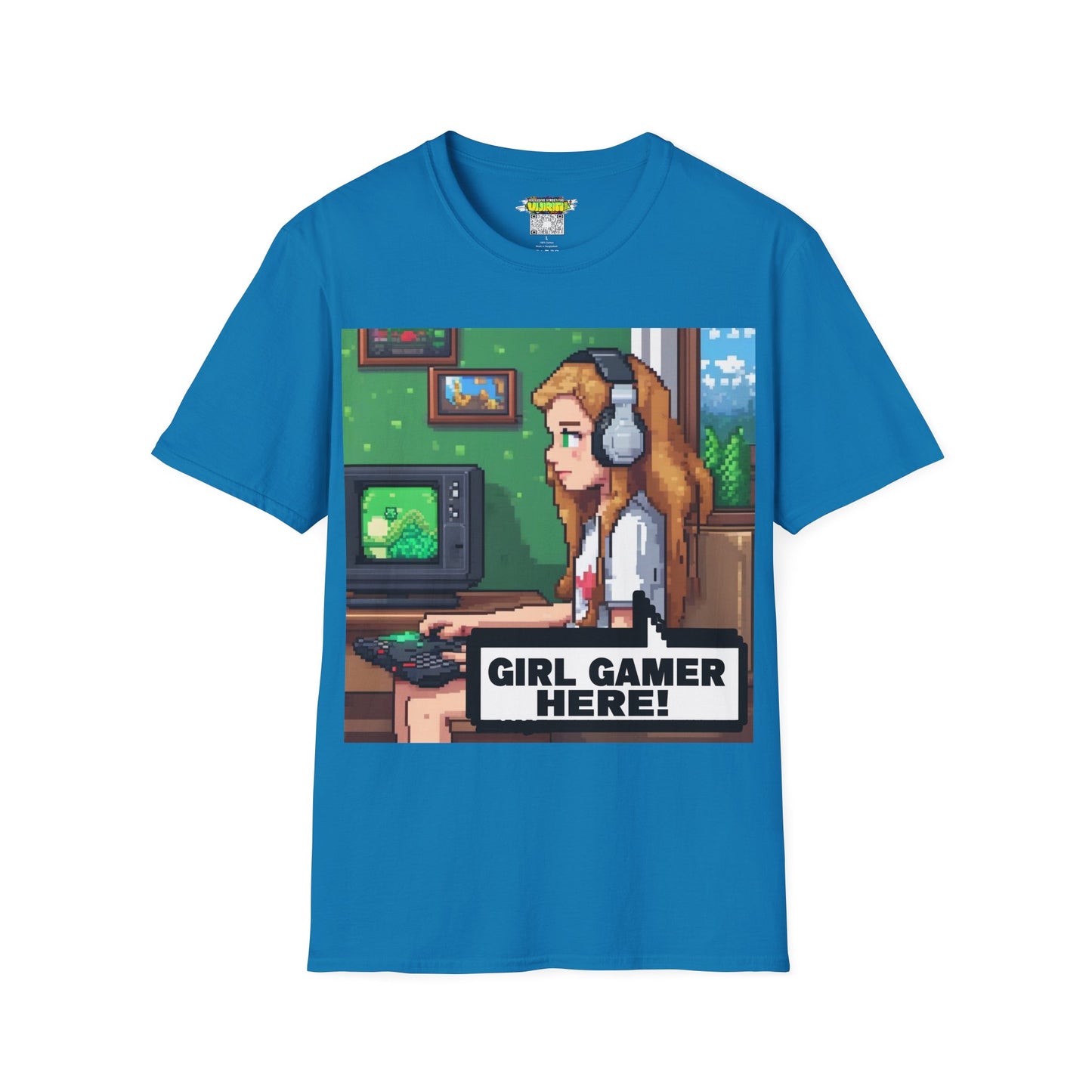Pixel Art Girl Gamer Here T-Shirt | Vintage Video Game Shirt, Unisex Graphic Tee, Retro Gaming Apparel, Perfect for Gamers & Gift Ideas
