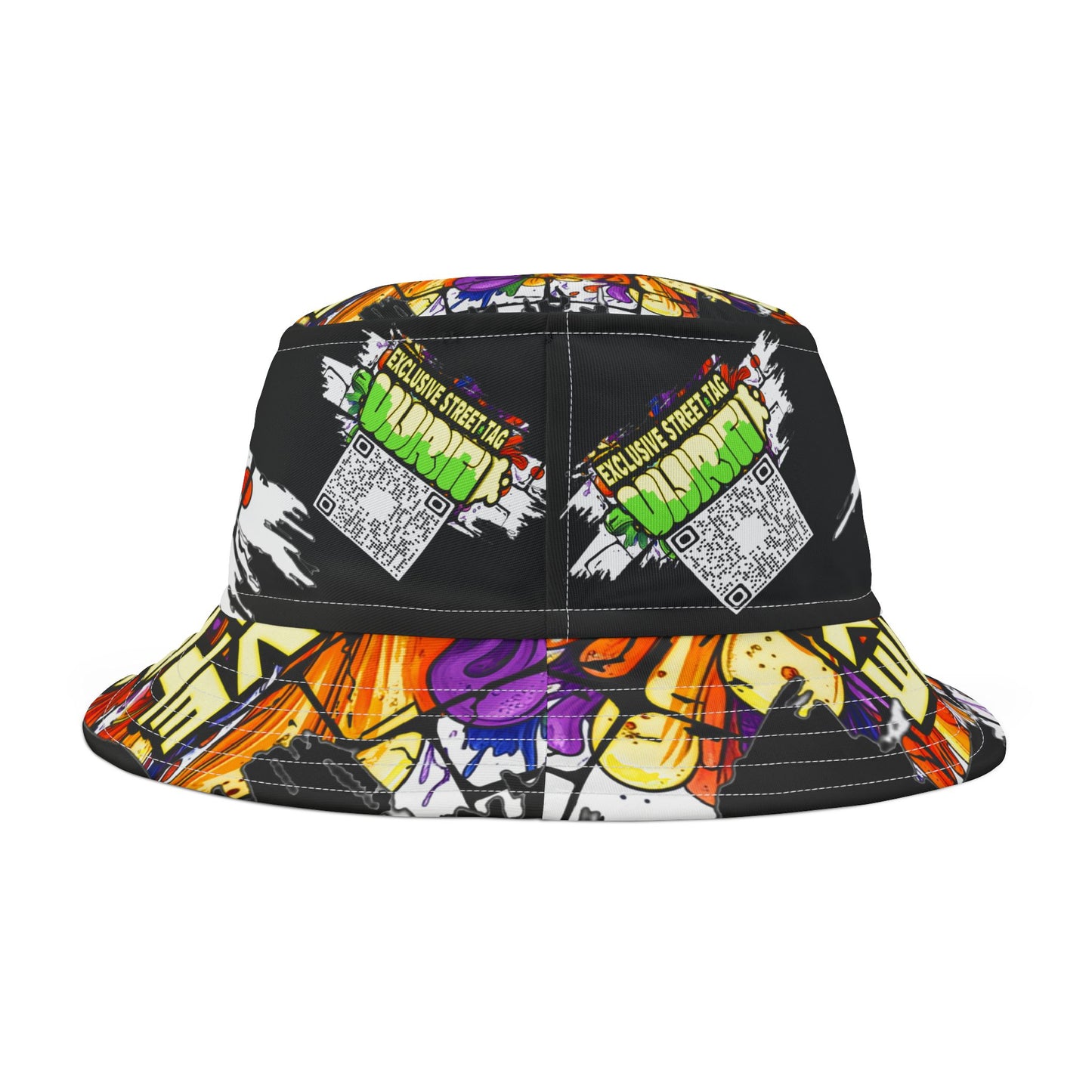 Vijiriti Black Vibrant Graffiti Bucket Hat, Streetwear Hat, Cool Accessories, Festival Gear, Summer Fashion, Unique Graphic Hat