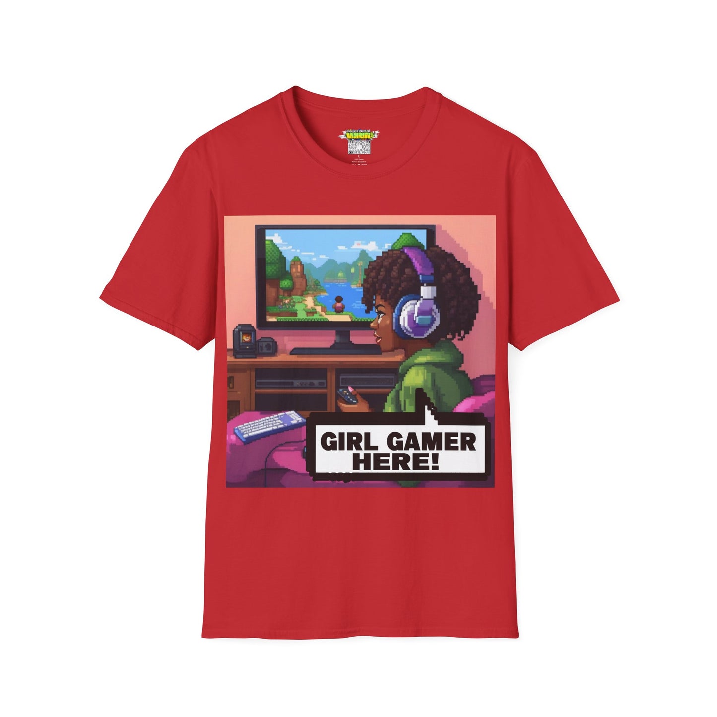 Pixel Art Girl Gamer Here T-Shirt | Vintage Video Game Shirt, Unisex Graphic Tee, Retro Gaming Apparel, Perfect for Gamers & Gift Ideas