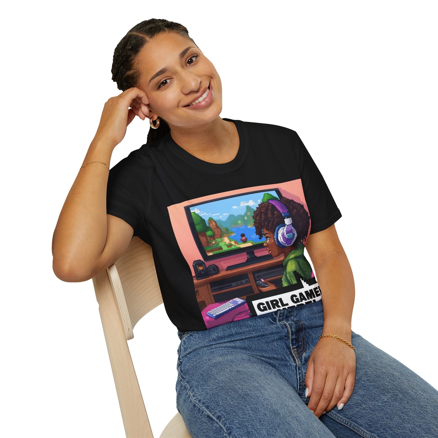Pixel Art Girl Gamer Here T-Shirt | Vintage Video Game Shirt, Unisex Graphic Tee, Retro Gaming Apparel, Perfect for Gamers & Gift Ideas