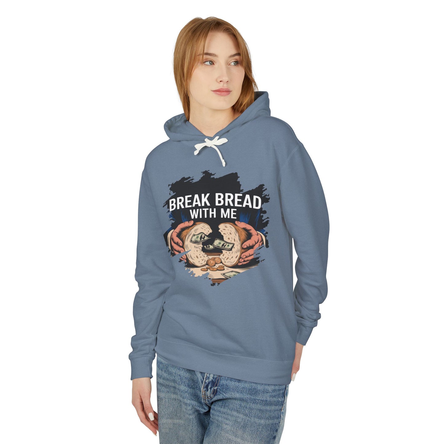 "Break Bread Unisex Lightweight Hoodie - Cozy Gift for Friends, Foodie Apparel, Casual Wear, Gathering Looks, Unique Sweatshirt