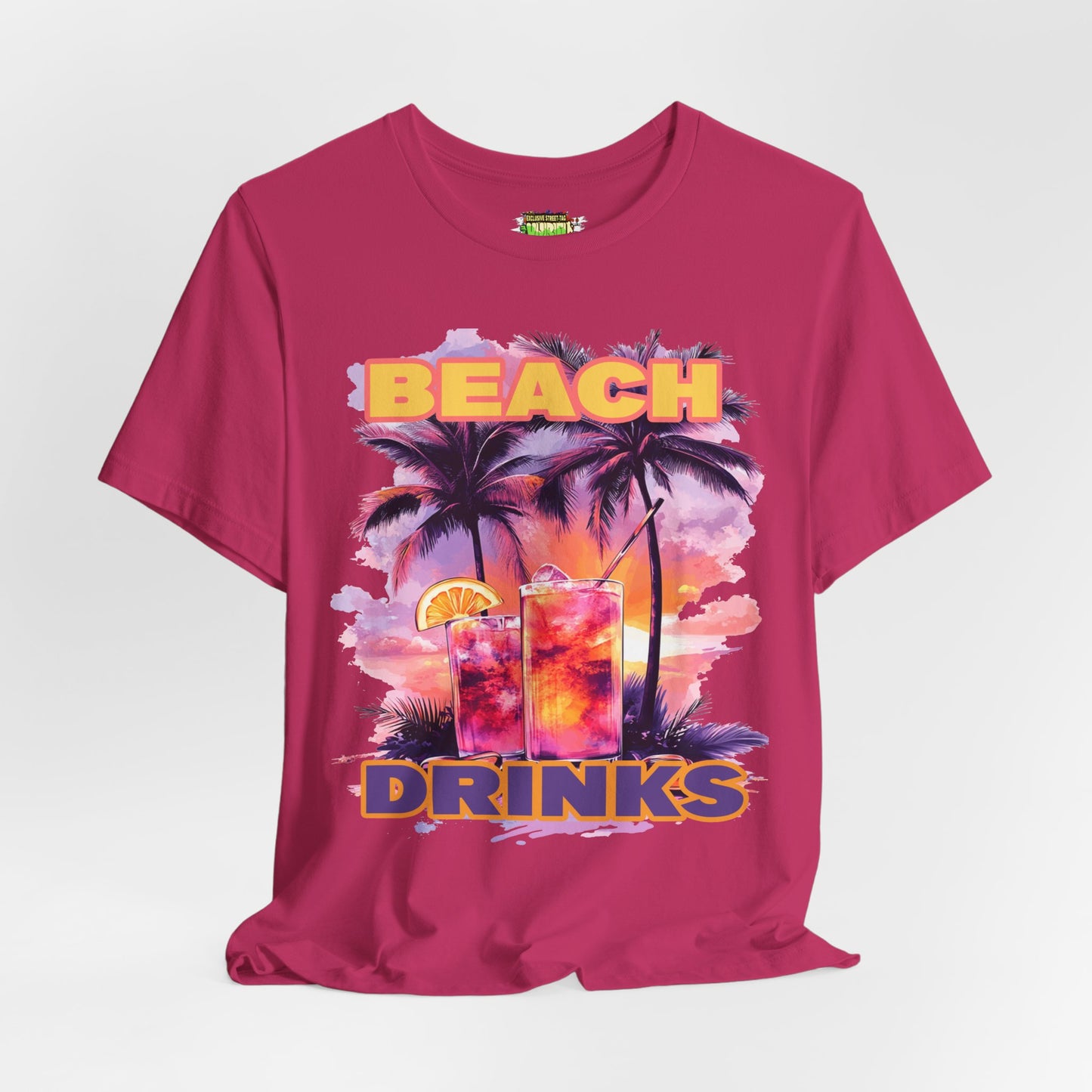 Beach Drinks Unisex Jersey Tee, Summer Shirt, Vacation T-Shirt, Tropical Paradise Top, Casual Beachwear