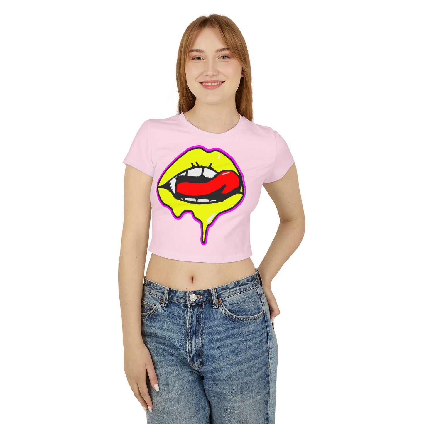 Sexy Bite Vibrant Women's Baby Tee, Funky Crop Top, Retro Statement Shirt, Edgy Graphic Tee, Stylish Summer Apparel