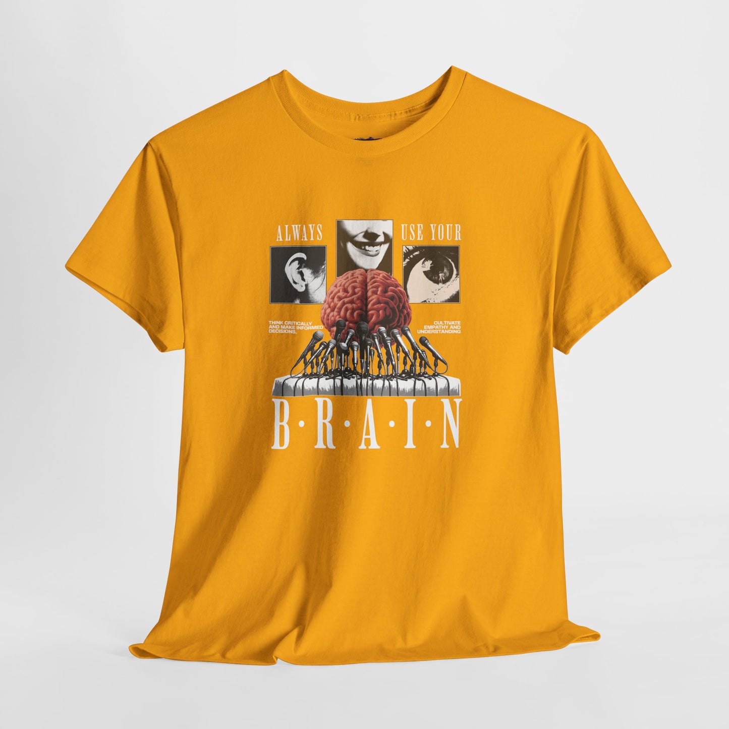 "Always Use Your Brain Graphic Unisex Heavy Cotton Tee with Unique Design, Casual Wear, Gift for Art Lovers, Festival Outfit, Statement T-Shirt
