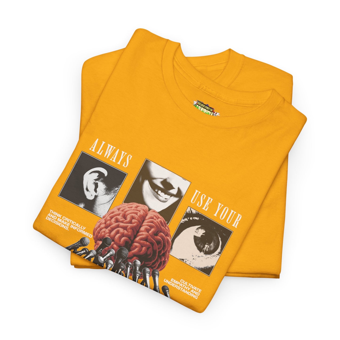 "Always Use Your Brain Graphic Unisex Heavy Cotton Tee with Unique Design, Casual Wear, Gift for Art Lovers, Festival Outfit, Statement T-Shirt