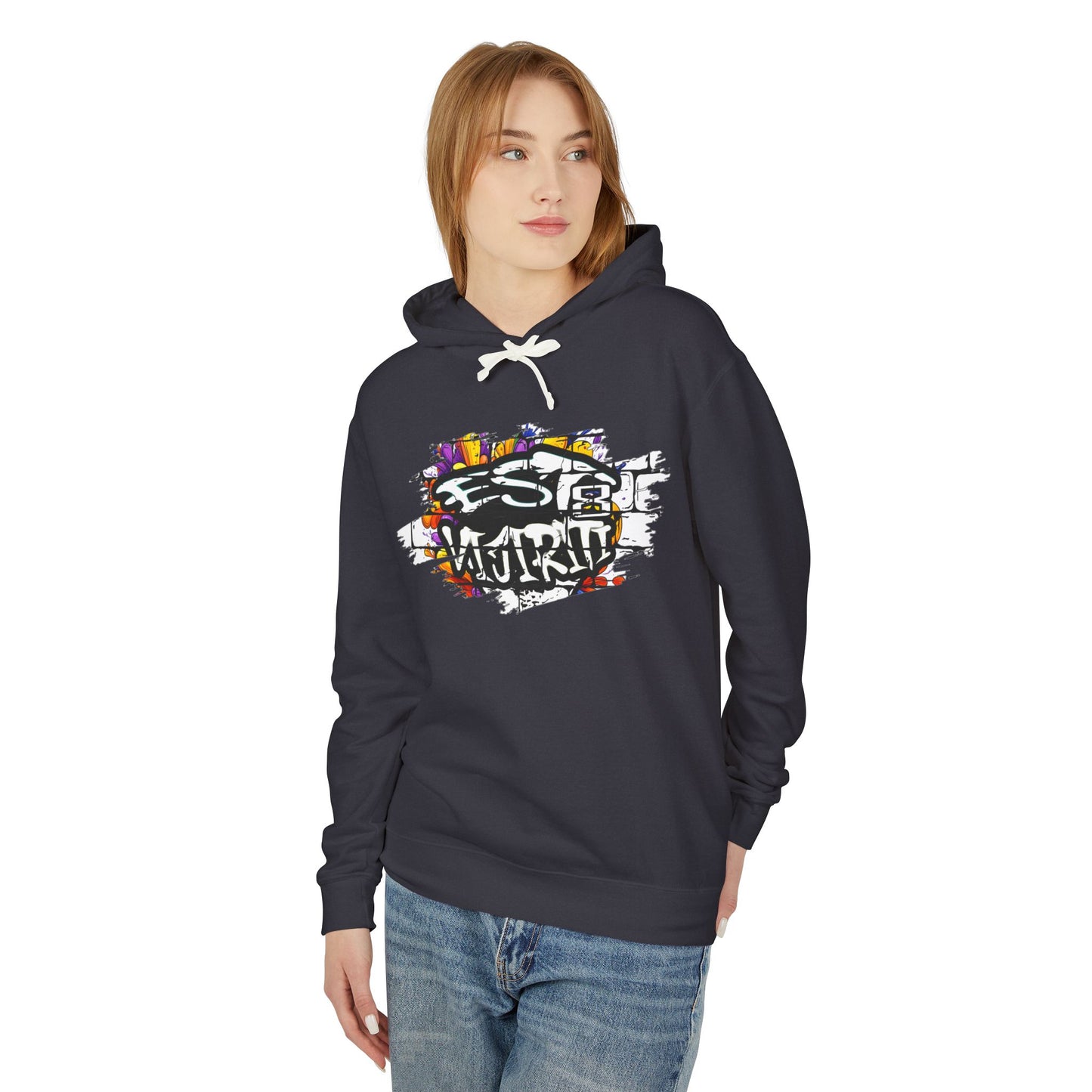 "Vijiriti 8 EST Graffiti-Inspired Unisex Hoodie, Colorful Streetwear Sweatshirt, Urban Fashion, Casual Wear, Gifts for Art Lovers, Festival Attire