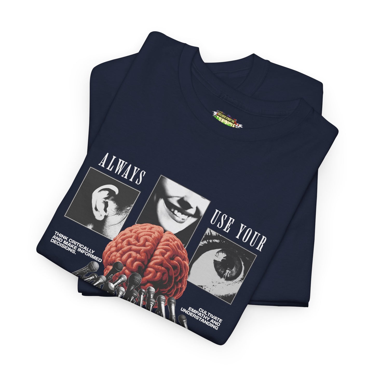 "Always Use Your Brain Graphic Unisex Heavy Cotton Tee with Unique Design, Casual Wear, Gift for Art Lovers, Festival Outfit, Statement T-Shirt