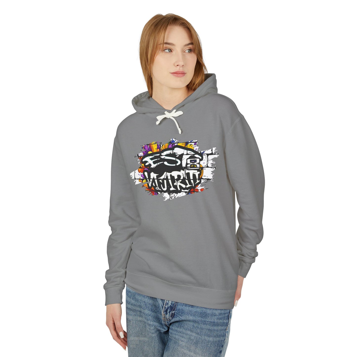 "Vijiriti 8 EST Graffiti-Inspired Unisex Hoodie, Colorful Streetwear Sweatshirt, Urban Fashion, Casual Wear, Gifts for Art Lovers, Festival Attire