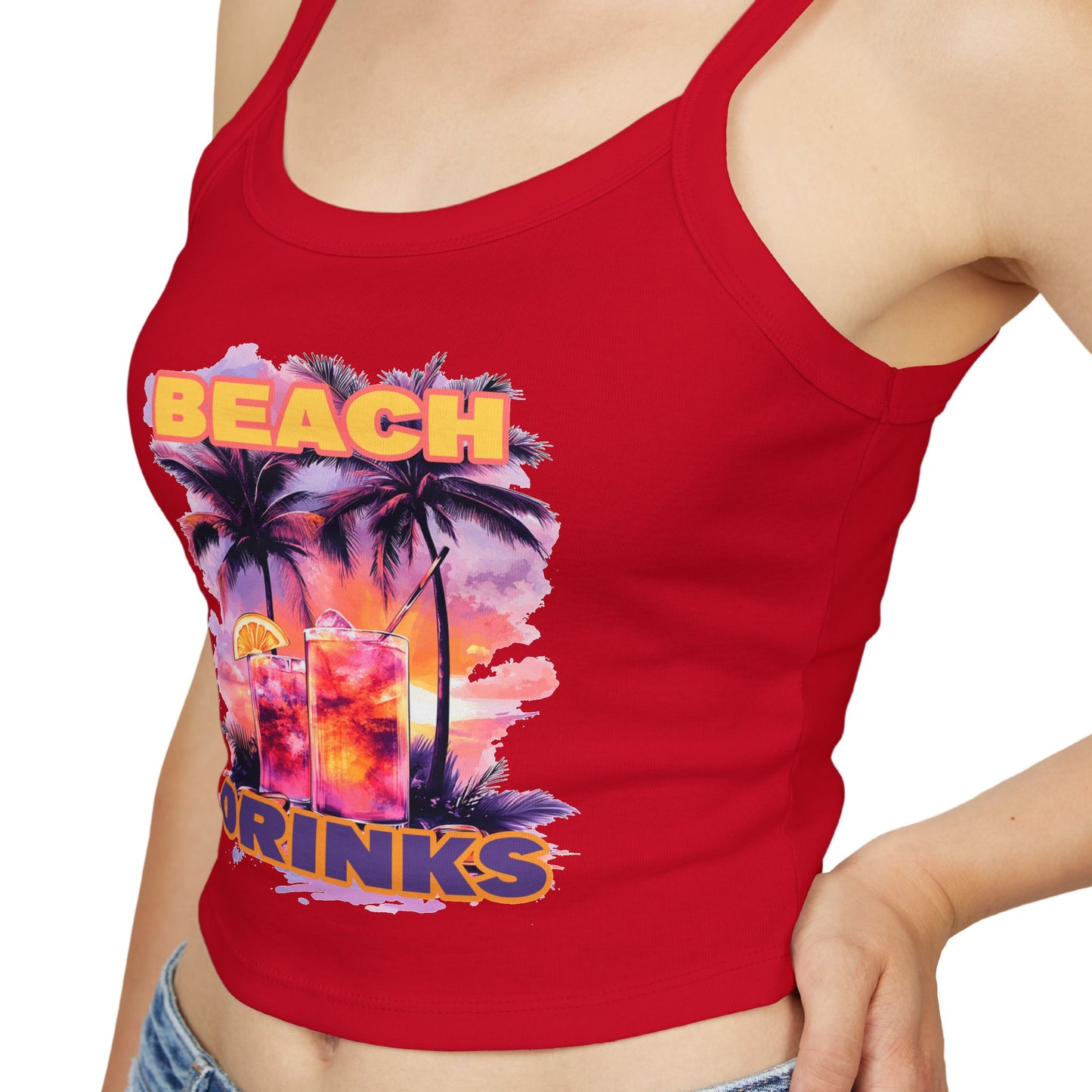 Beach Drinks Tropical Vibes Spaghetti Strap Tank Top, Summer Style, Beachwear, Vacation Essential, Pool Party Outfit, Casual Fashion