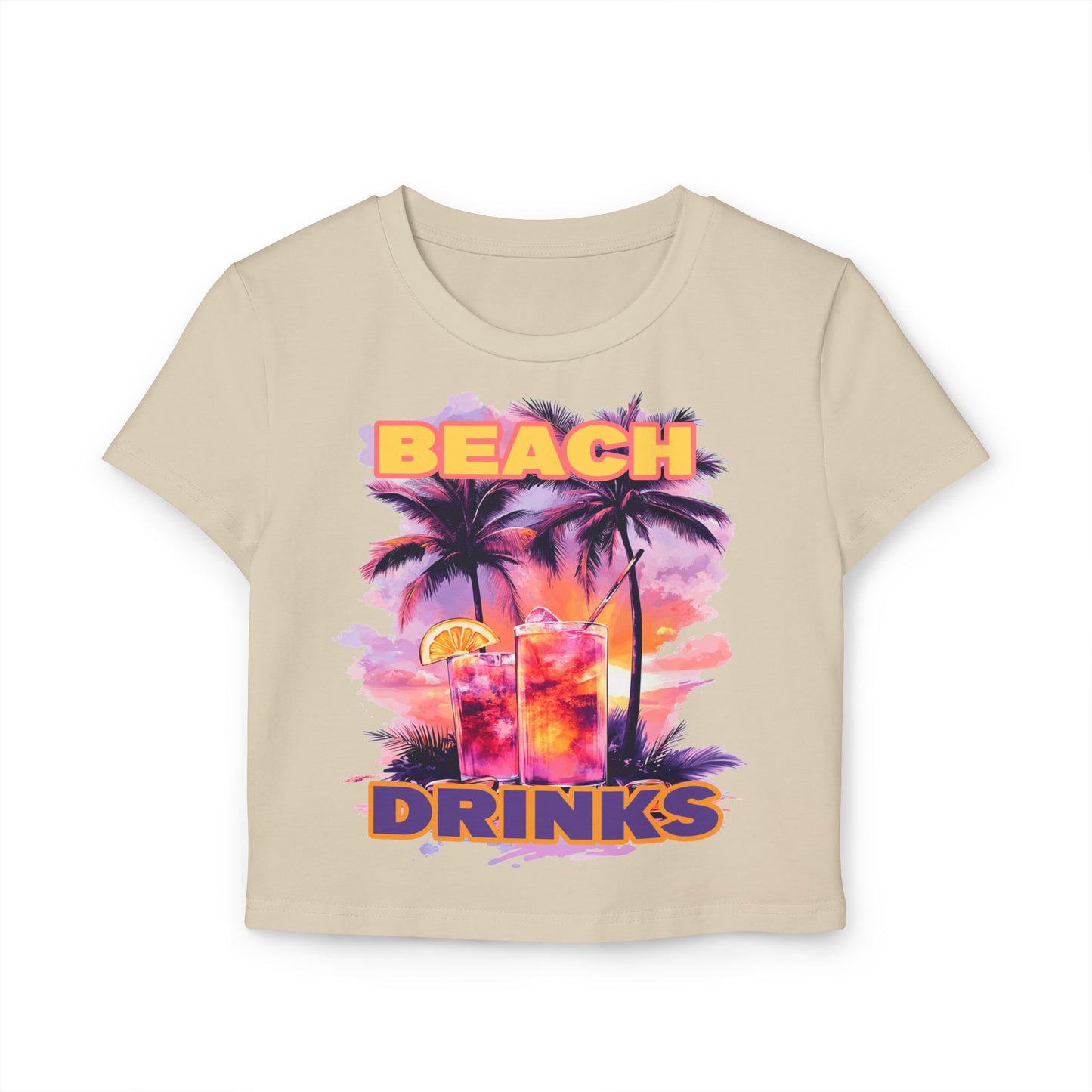 Beach and Drinks Tropical Summer Vibes Women's Baby Tee, Cute Graphic Tee for Beach Days, Casual Wear, Vacation Apparel, Festival Ready