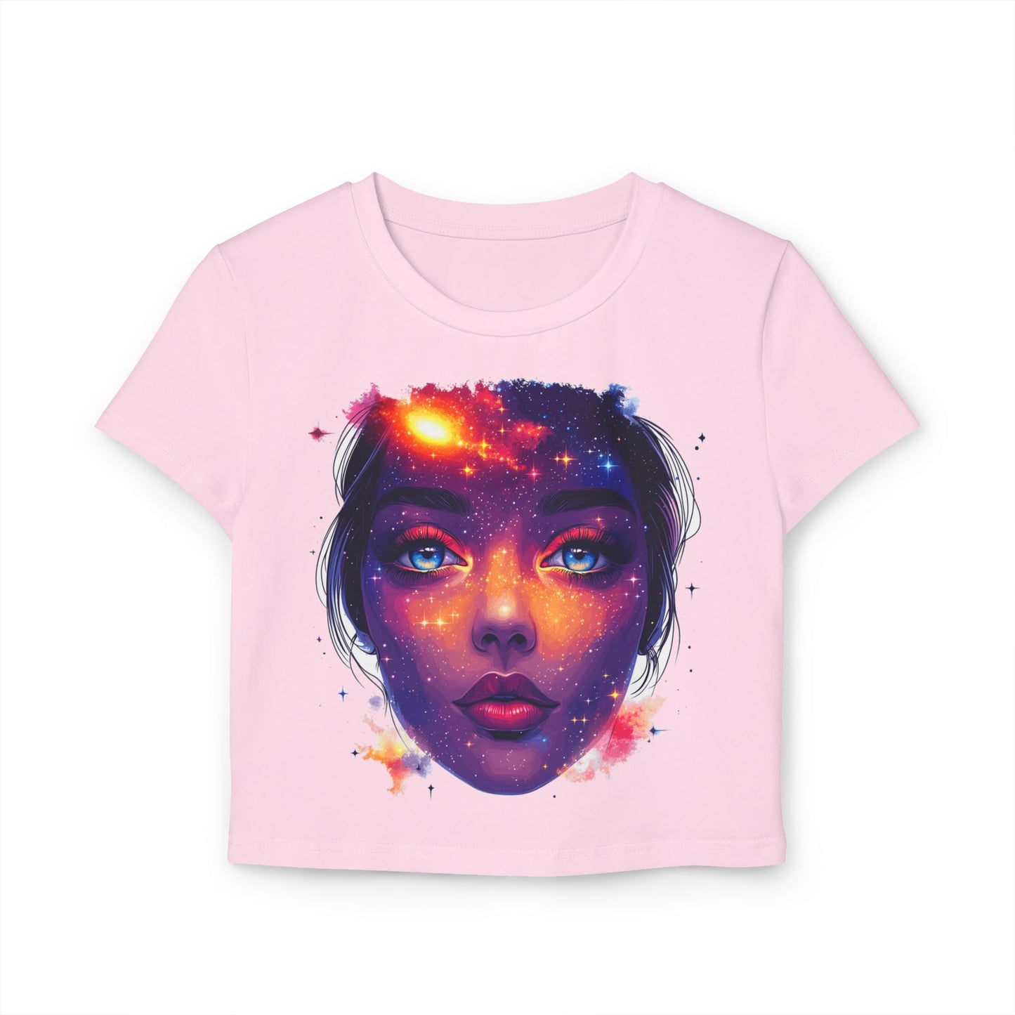 Galactic Baby Girl Vision Women's Baby Tee, Artistic Crop Top, Space Lover's Tee, Unique Graphic Tee, Trendy Women's T-Shirt