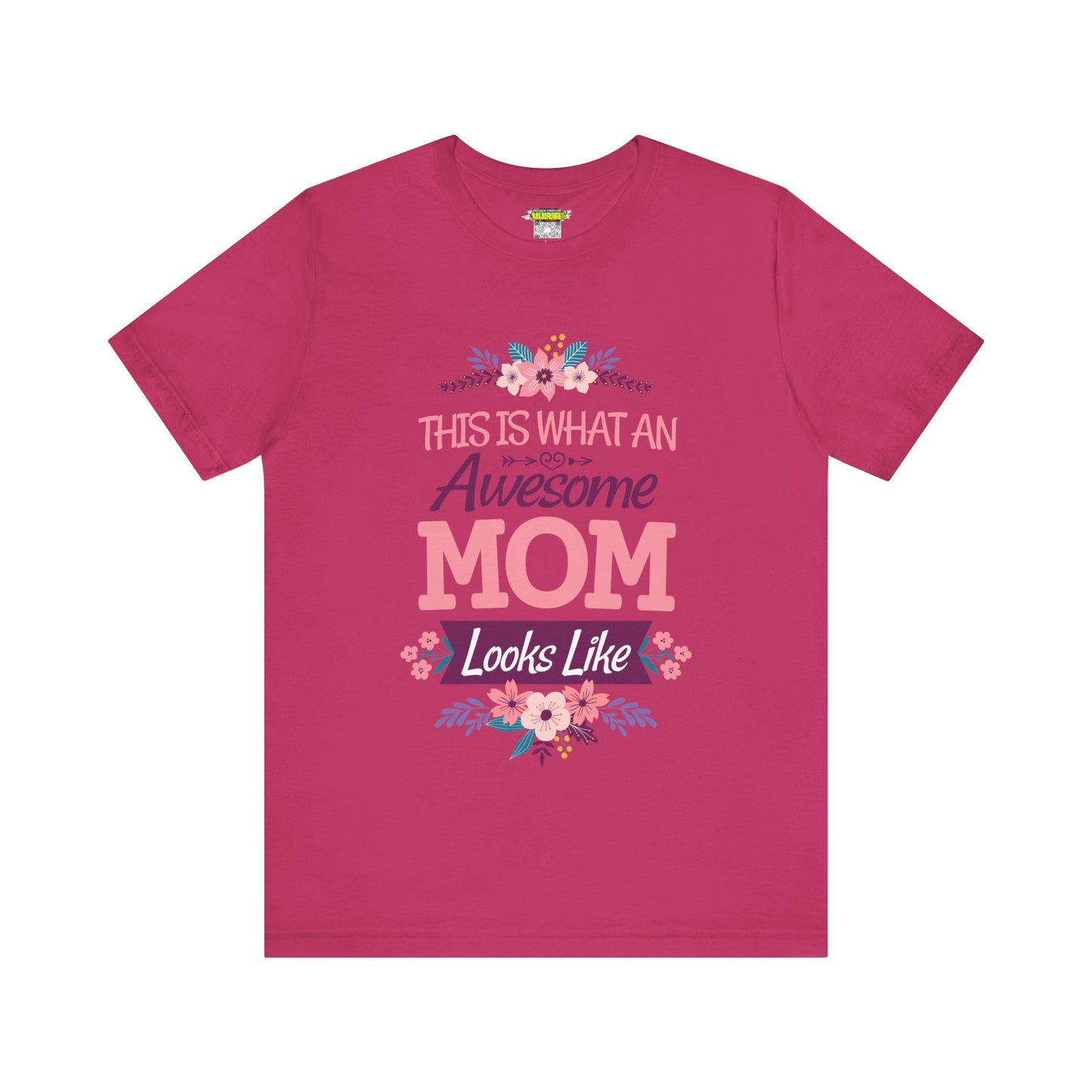 Awesome Mom  Short Sleeve Tee, Gift for Moms, Mother's Day Shirt, Family Theme Tee, Floral Design Top, Casual Style Tee