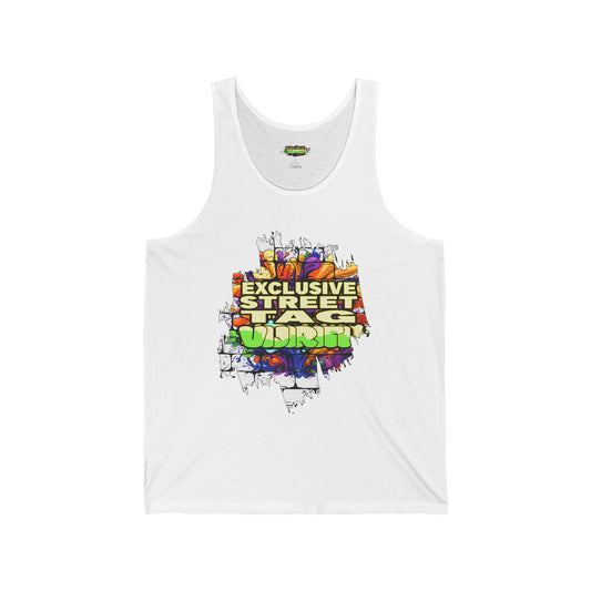 VIJIRITI Street Art Graphic Unisex Jersey Tank | Urban Style Apparel, Summer Wardrobe Essential, Festival Wear, Gift for Street Art Lovers