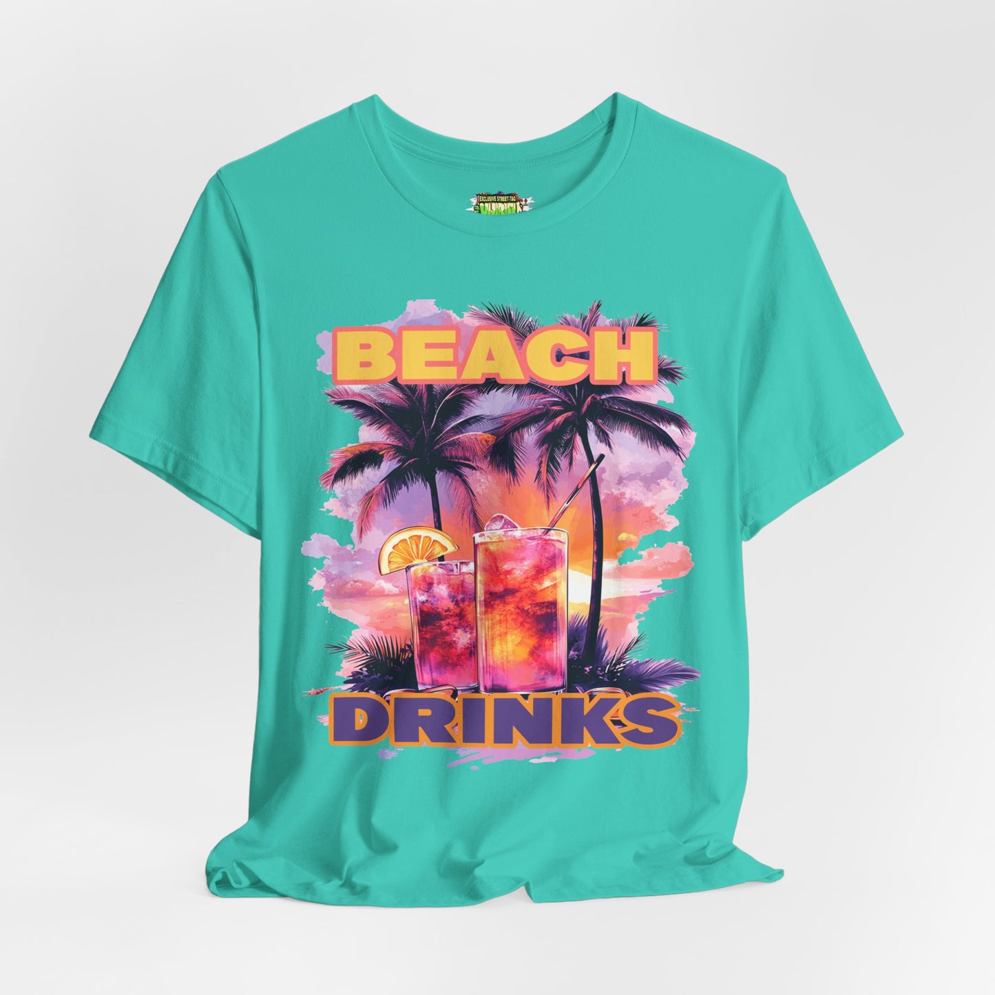 Beach Drinks Unisex Jersey Tee, Summer Shirt, Vacation T-Shirt, Tropical Paradise Top, Casual Beachwear