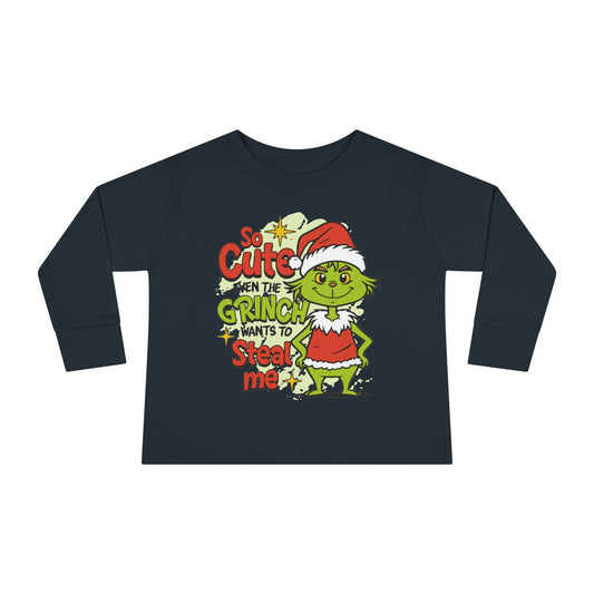 Toddler Grinch Long Sleeve Tee - Holiday Cutie Shirt for Kids, Christmas Gift, Winter Apparel, Fun Grinch Theme, Santa Outfit