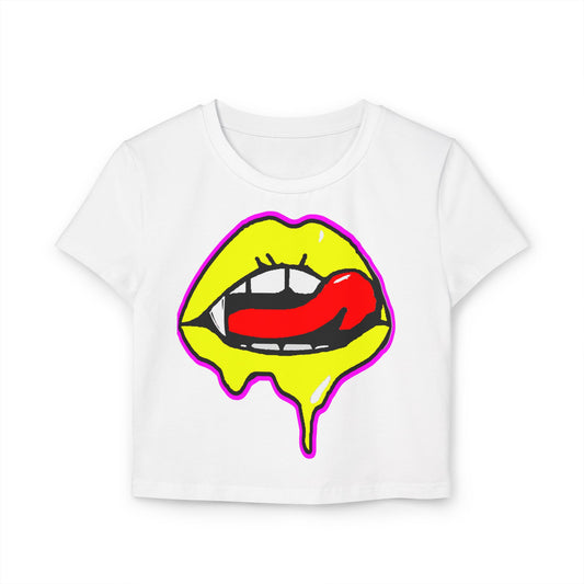 Sexy Bite Vibrant Women's Baby Tee, Funky Crop Top, Retro Statement Shirt, Edgy Graphic Tee, Stylish Summer Apparel